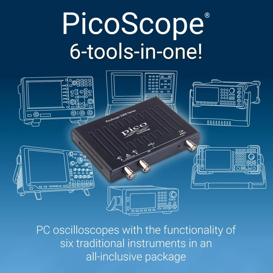 Pico Technology PicoScope 2206B Kit de Osciloscopio 2 canales USB Digital Portatil Osciloscopio, 50 MHz con sondas y PS7 software