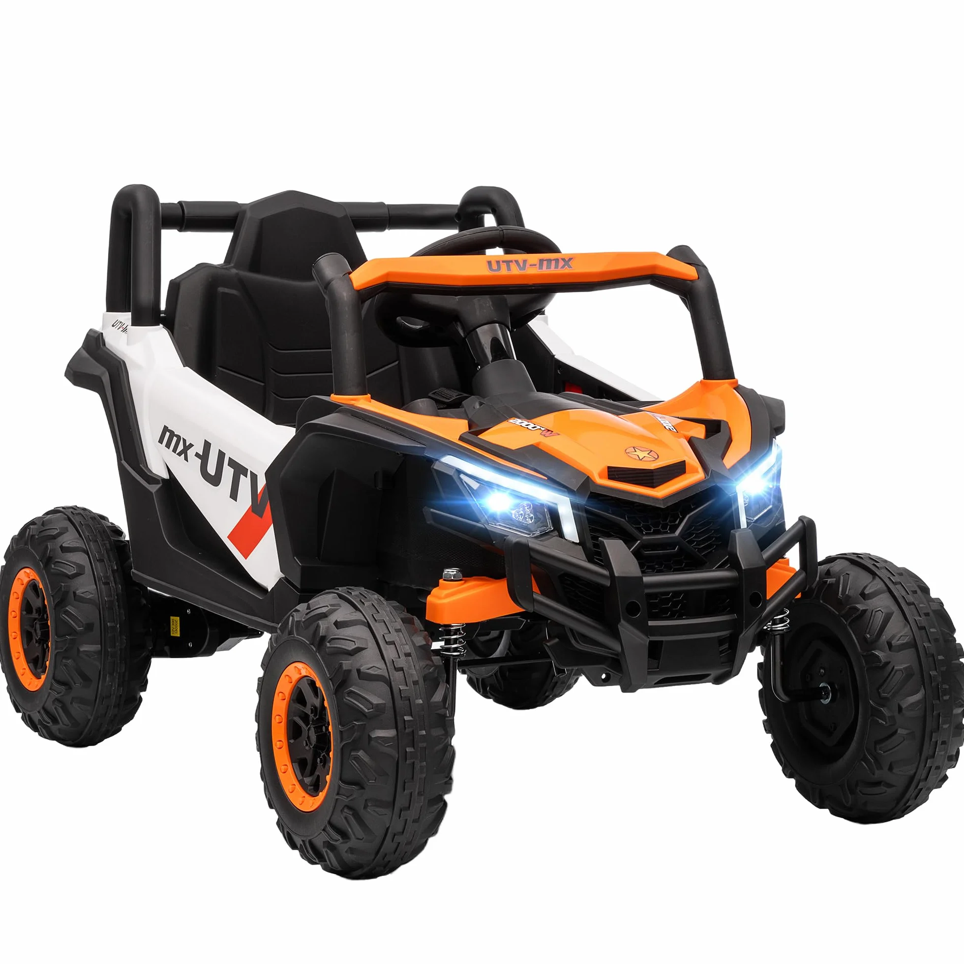 AIYAPLAY Coche Eléctrico 12V UTV 2 Motores Control Remoto 2,4G Velocidad 7 km/h Suspensión Faros USB para Niños +3 Años Naranja