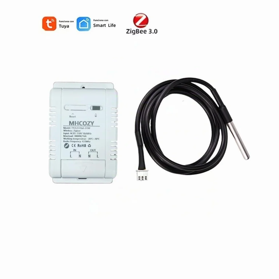 Zigbee Controlador de Sensor de Temperatura con Sonda Impermeable, Control Remoto Tuya App 16 A Smart Switch