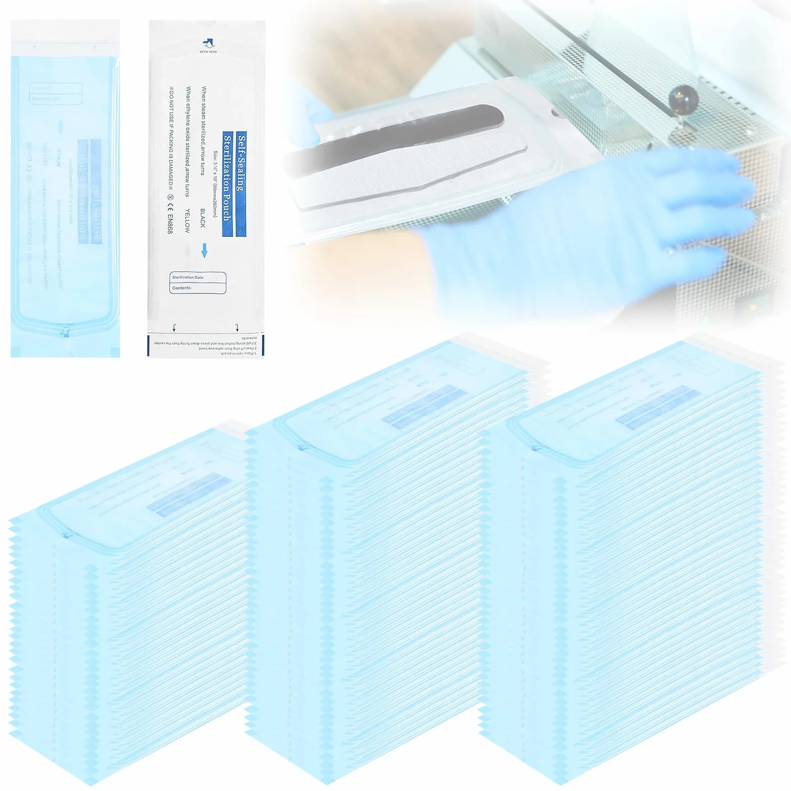 Bolsa Autosellante para Esterilización 90x260mm Desechable para Herramientas Dentales
