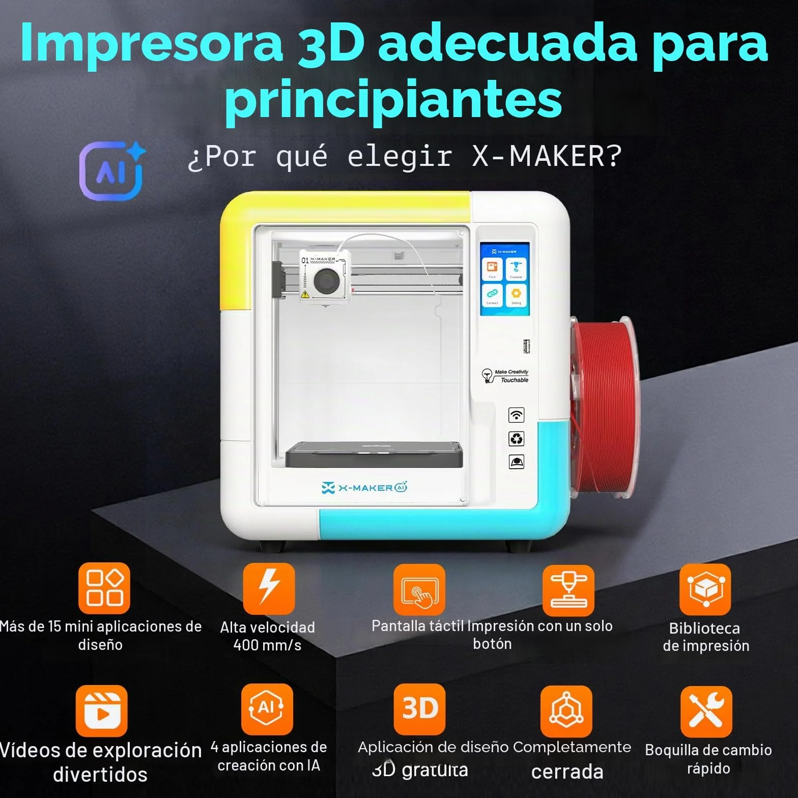Impresora 3D X-Maker con aplicación de diseño - Aplicación de diseño de IA Completamente Cerrada, Amplia colección de Plantillas de Juguetes 3D