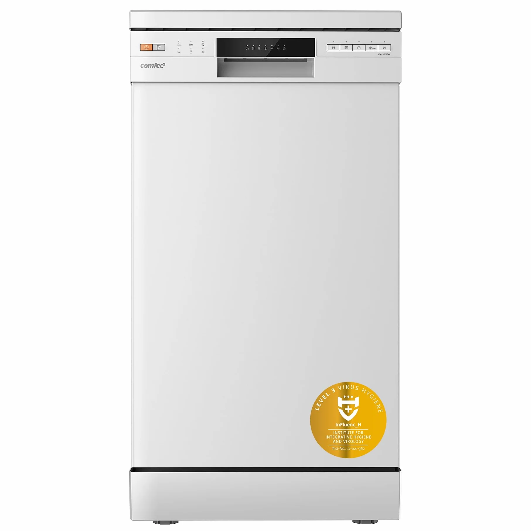 COMFEE' CDWEF1034BW Lavavajillas Independiente 10 Cubiertos 45cm Inicio Diferido Media Carga 72℃ Lavado higiénico Rejillas Flexibles Blanco