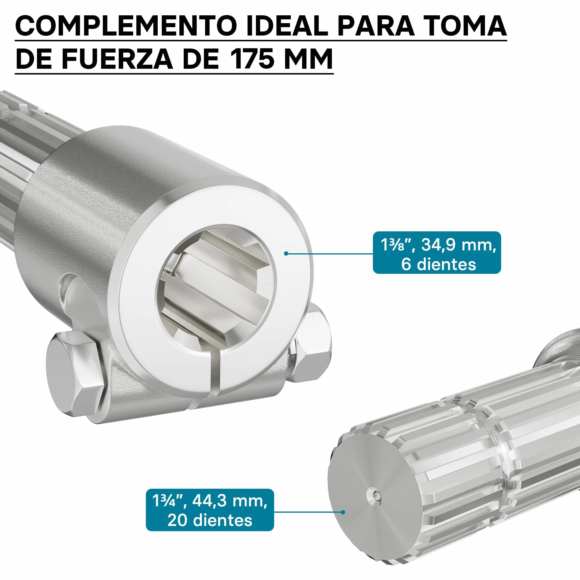 WilTec Toma de Fuerza PTO 175 mm Casquillo Eje Estriado 1 3/8" 6 Eje de Salida 1 3/4" 20 Tractor