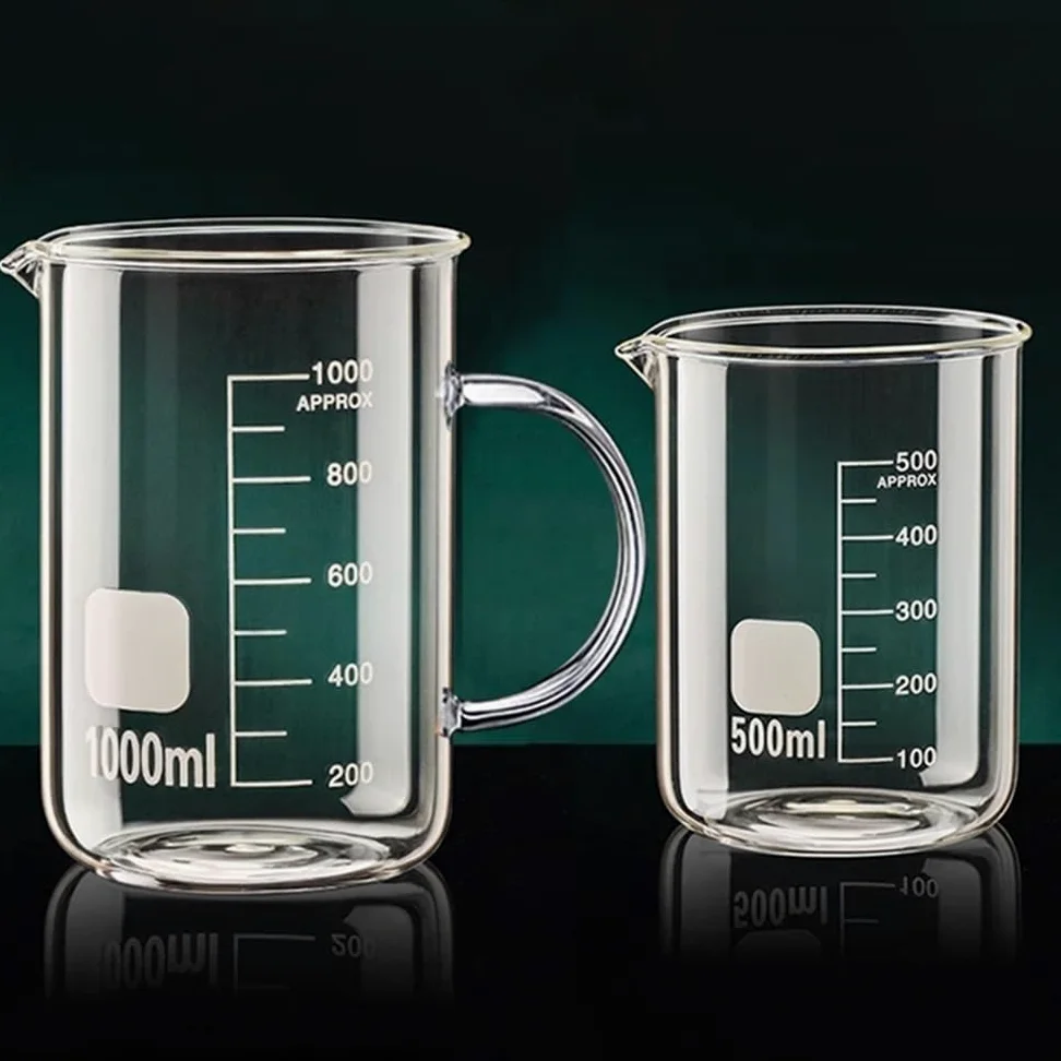 Vaso de vidrio 500ml 1000ml taza medidora borosilicato con mango for cocina laboratorio(500ml handle)