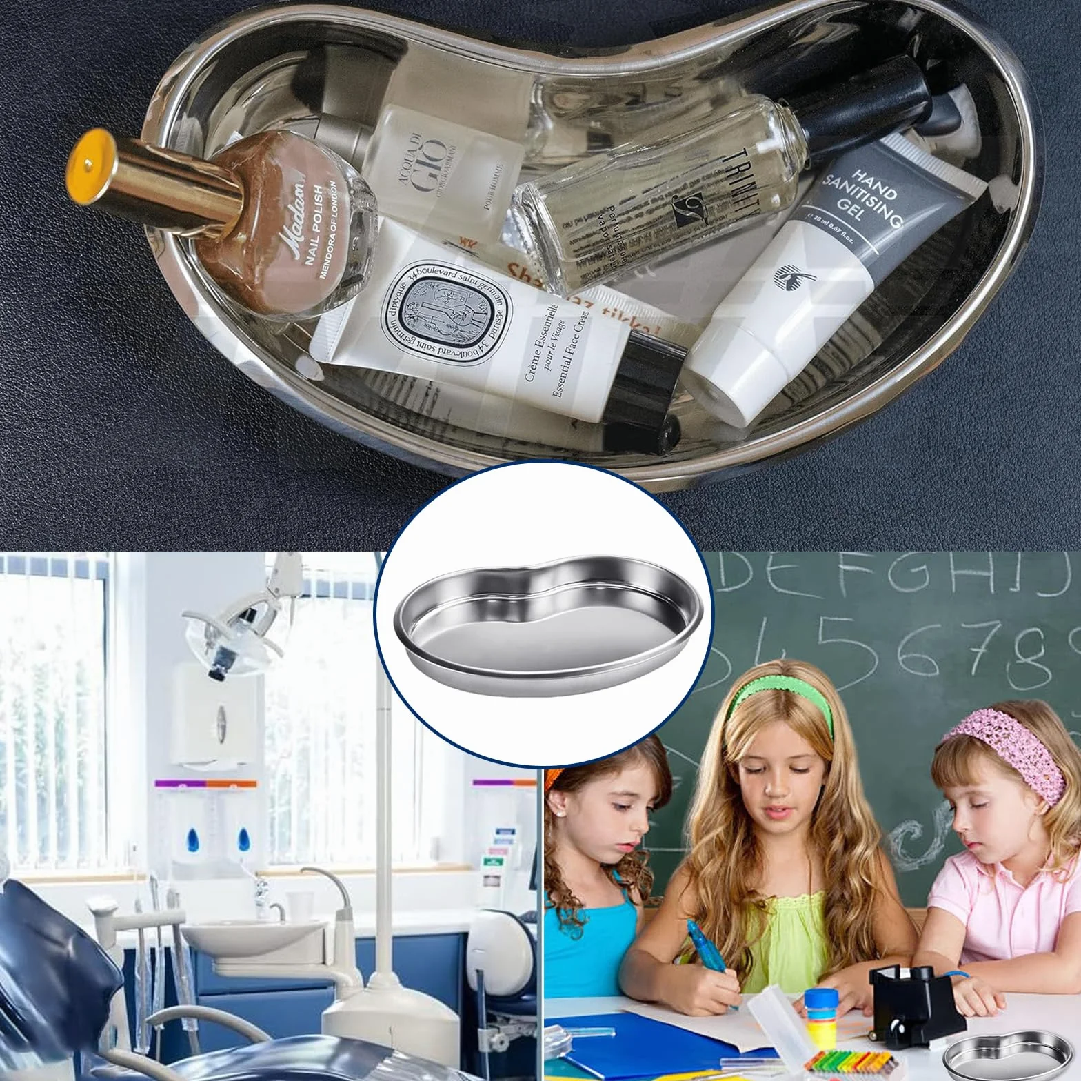 Bandeja de acero inoxidable para riñones, reutilizable, curva, 2 unidades