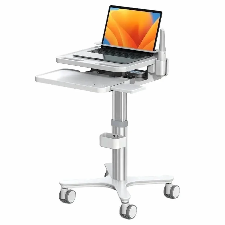 Carro médico con soporte para monitor y soporte para escáner oral, carrito dental ajustable con ruedas de bloqueo de 360° para hospitales, dentales y salones de belleza