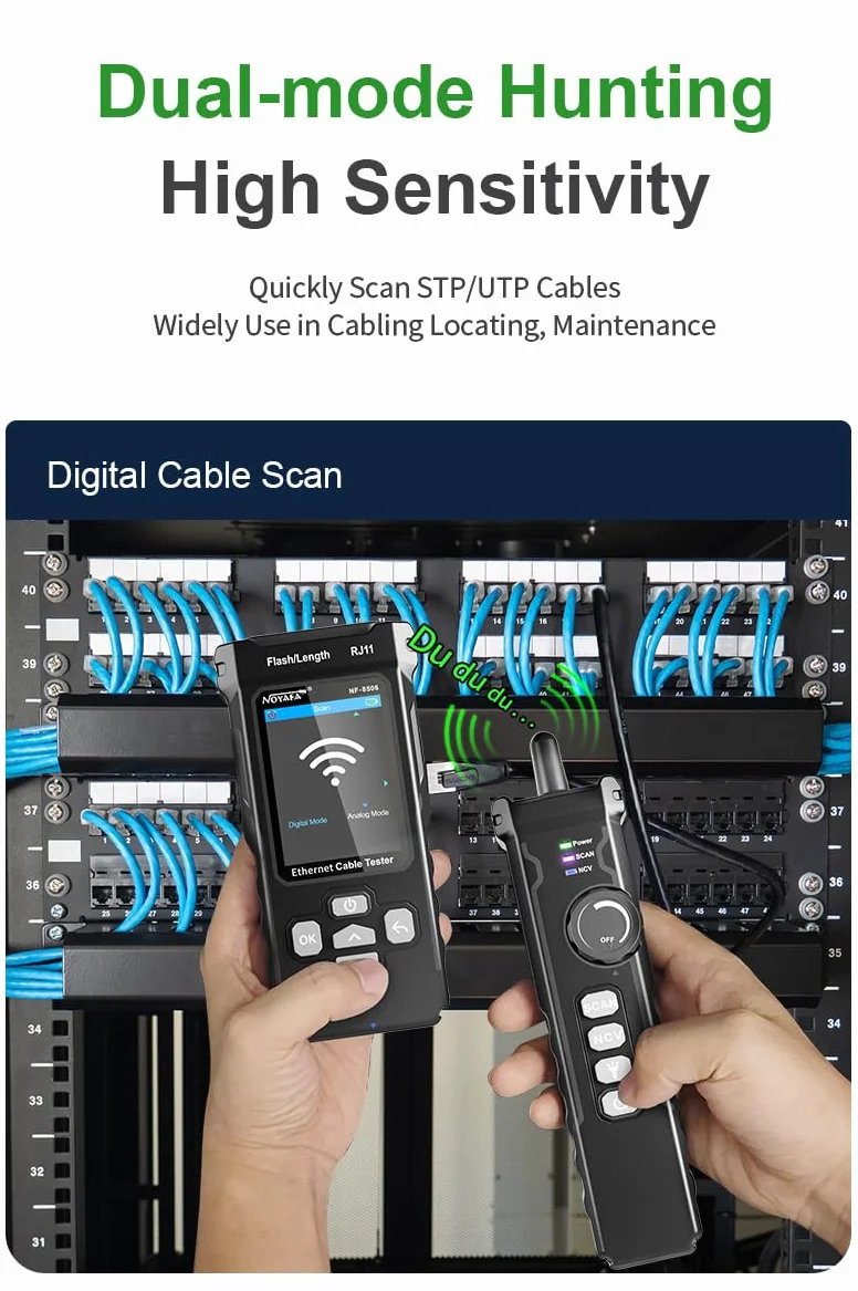 Pruebador de cables de red NF-8506 con escáner IP, TDR, PoE, prueba de ping y prueba de velocidad de red - Tono de cable Ethernet para RJ11/RJ45/CAT5/CAT6 LAN, localizador de cables telefónicos y