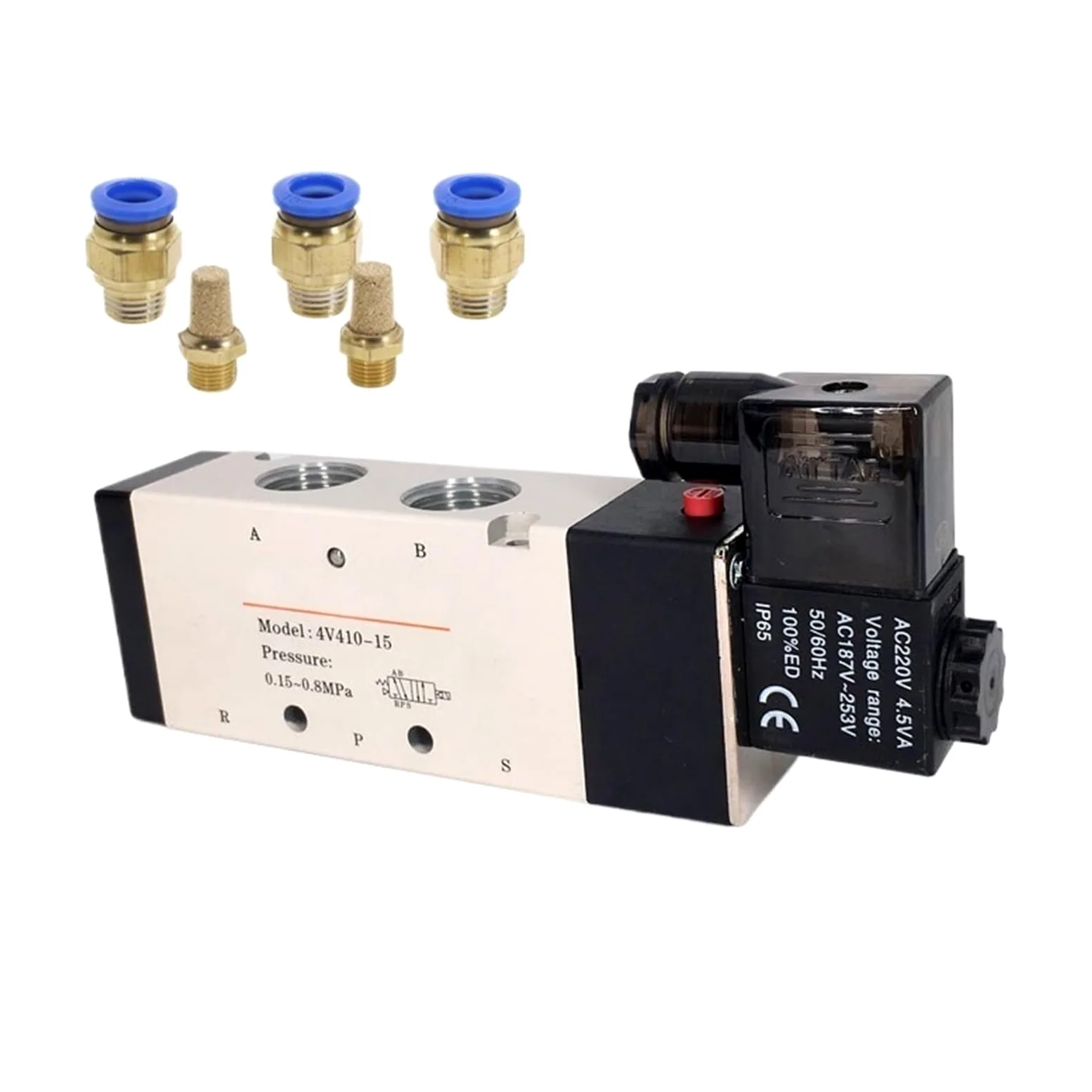 Válvula neumática electroválvula eléctrica 4v410-15, Control Aire-Gas, magnética, 5 vías, 2 Posiciones, 12 V CC, 24 V CA, 110 V CA, 220 V, Voltaje de la Bobina | 10mm Fittings,Motor With Bracket