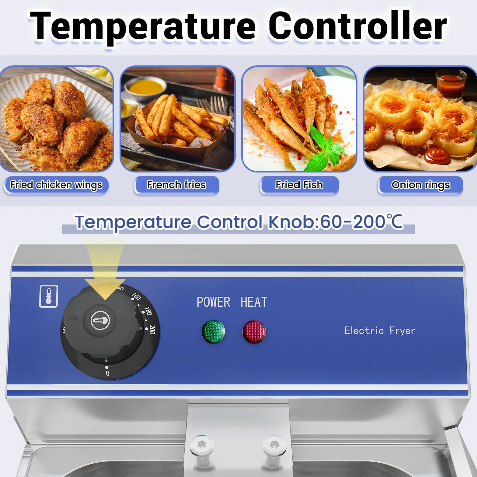 Freidora Eléctrica 10L Comercial Acero Inoxidable Capacidad de aceite máxima es 6L, freidora de aceite, 3000W 220V-240V termostato 60-200 ° C