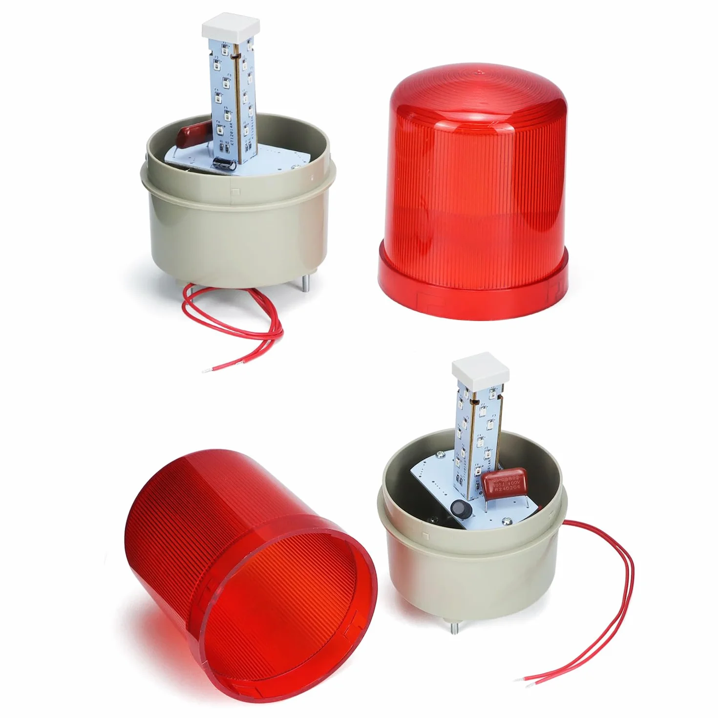 QWORK Luz de advertencia LED giratoria, roja intermitente, alarma óptica acústica