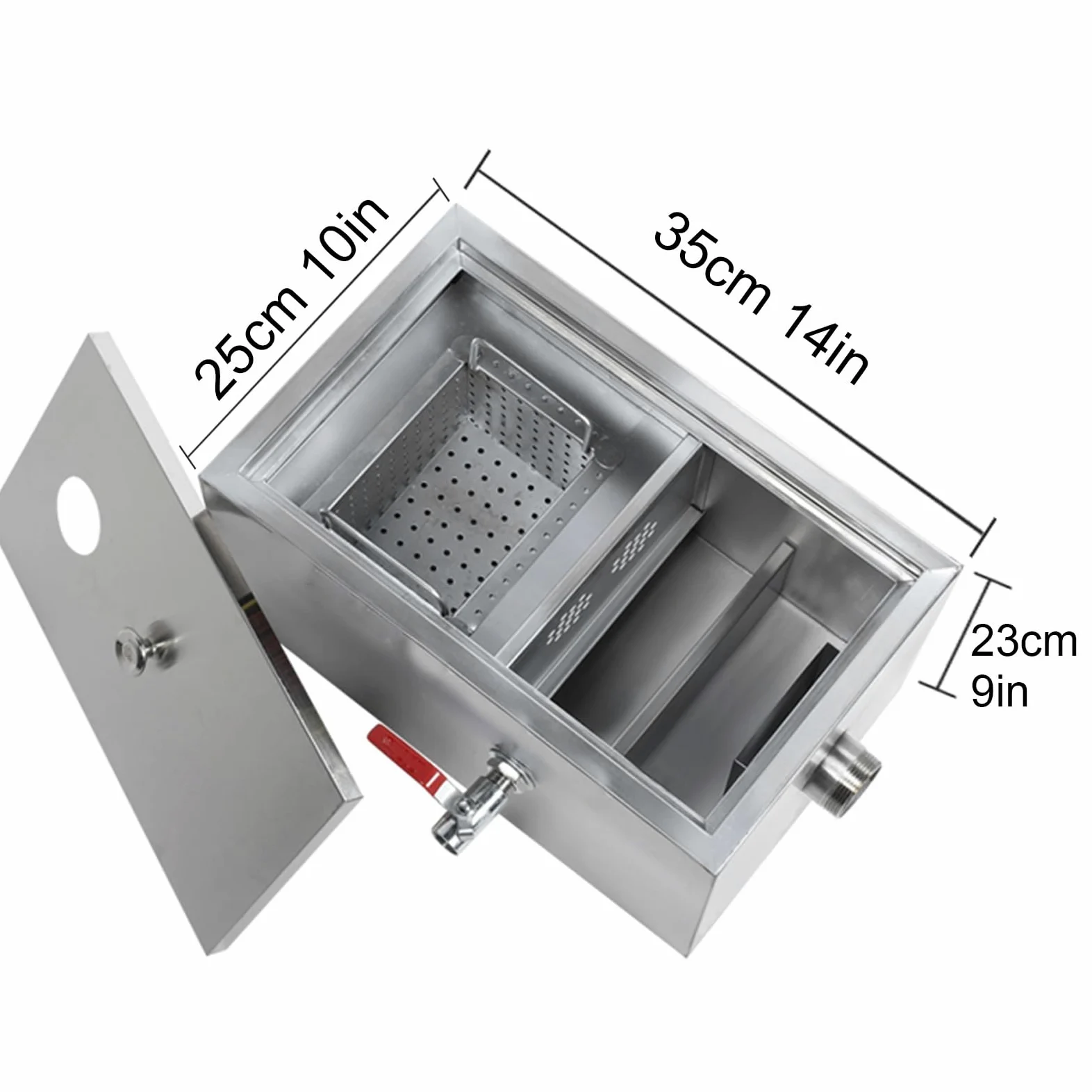 Interceptor de Acero Inoxidable, Separador de Grasas Bajo Fregadero, Trampa de Grasa Comercial Trampa de Grasa para Restaurante de Cocina(Size:35 x 25 x 23cm/14 x 10 x 9in)