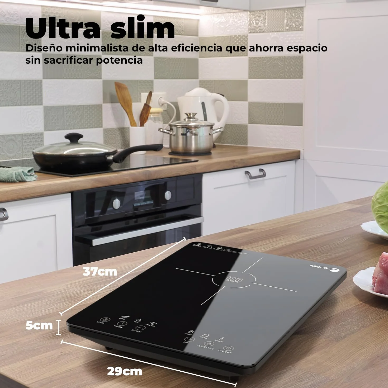 FAGOR Lexie Placa de Inducción Portátil 2000W Ultra Slim con Pantalla Táctil