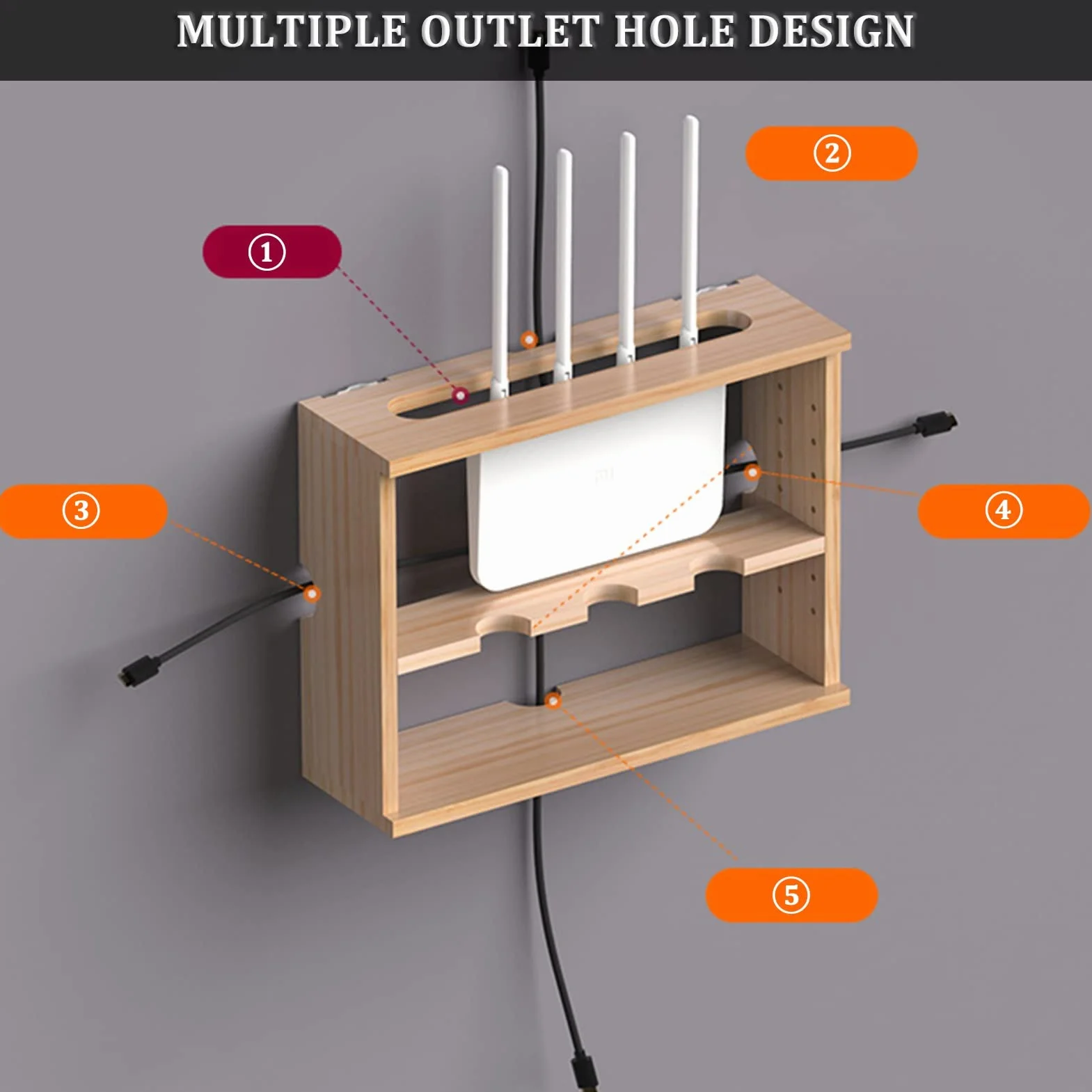 Caja de Almacenamiento del enrutador de Montura de Pared WiFi Network Set-Top Box Modem Cable Cover Potencia organizada para la Sala de Estar de Dormitorio en casa