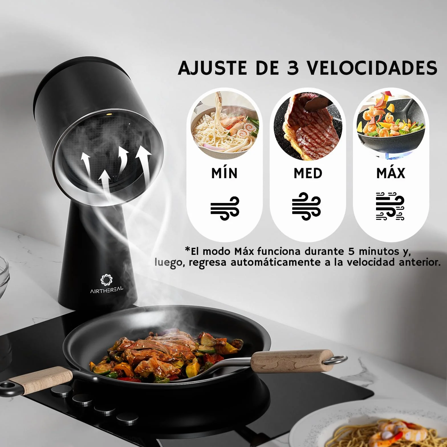 Campana extractora portátil recargable Airthereal RH180B negro 3 velocidades gran depósito recogeaceite