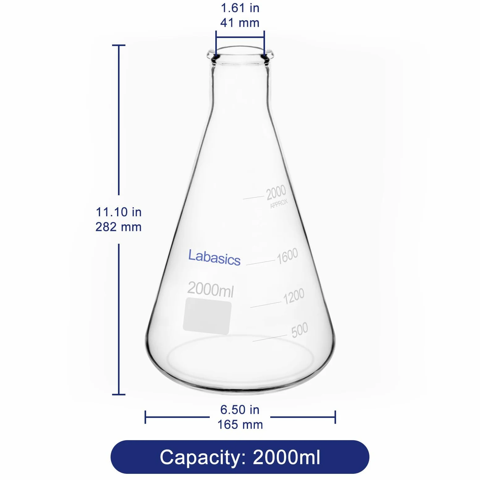 Matraces Erlenmeyer en Boca Estrecha Labasics 2L Cristal de Borosilicato con Borde Resistente