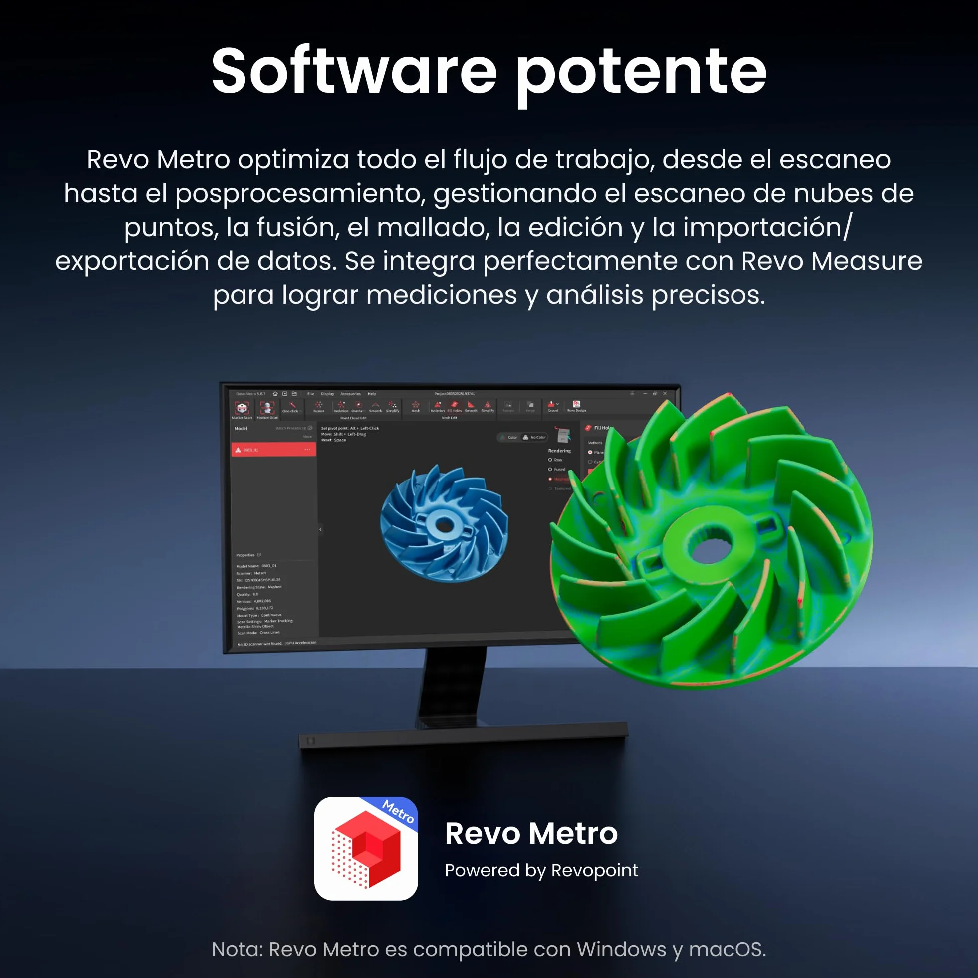 Revopoint MetroX Pro Escáner 3D para impresión 3D, precisión industrial 0,01 mm, 4 modos de escaneo, pantalla compartida interactiva, a todo color, para ingeniería inversa y modelado digital, ESTÁNDAR