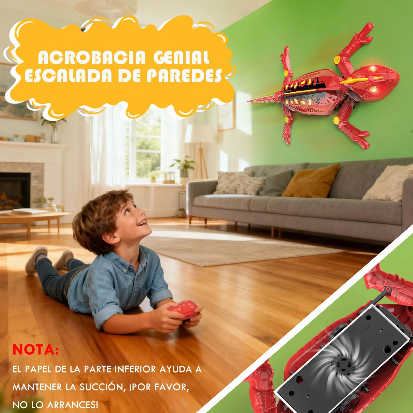 Weinsamkeit Lagartija Teledirigida 360° con Luz – Gecko Recargable para Niños 3-12 Años, Trepa Paredes y Gira 360
