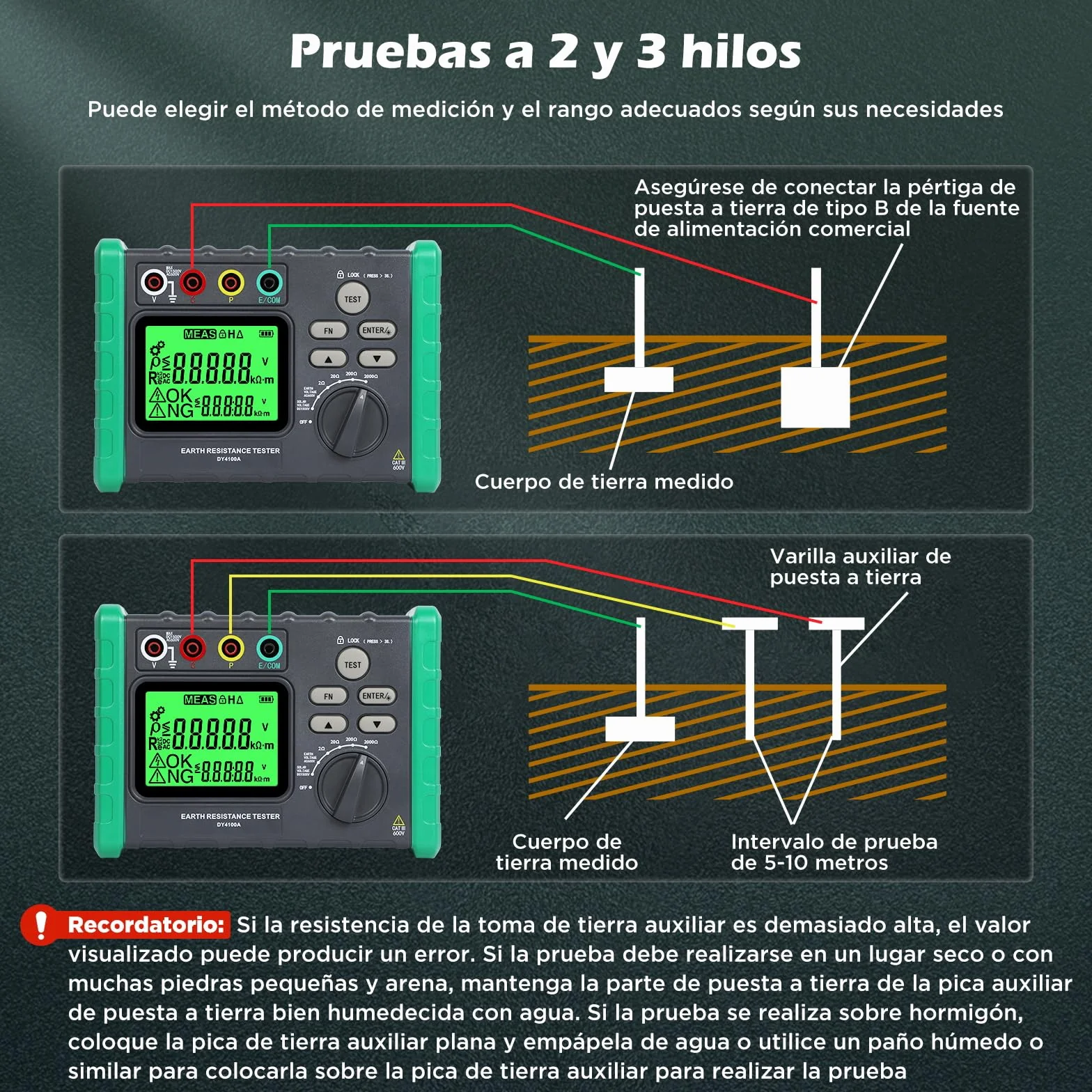 DY4100A Probador de Resistencia de Tierra, 0~2000 Ω Ajustable Medidor de Resistencia a la Tierra 0~600 V Megóhmetro Instrumento de tierra con LCD Pantalla, Probador de Tensión Solar
