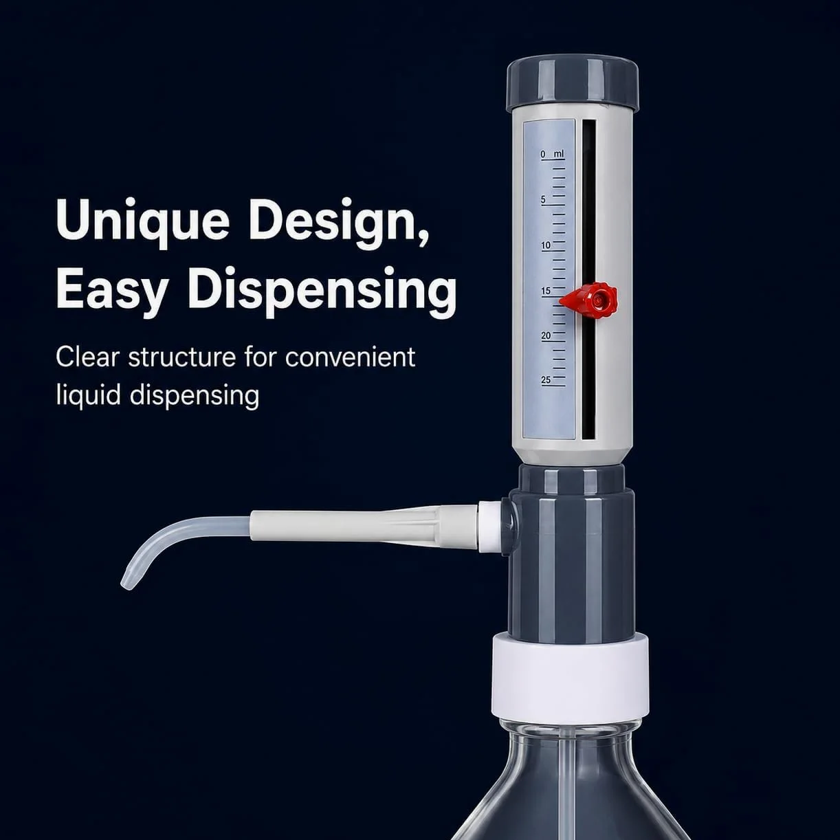 Dispensador de botella resistente a los químicos, volumen ajustable para ácidos, bases y reactivos de laboratorio, perfecto para uso en laboratorio