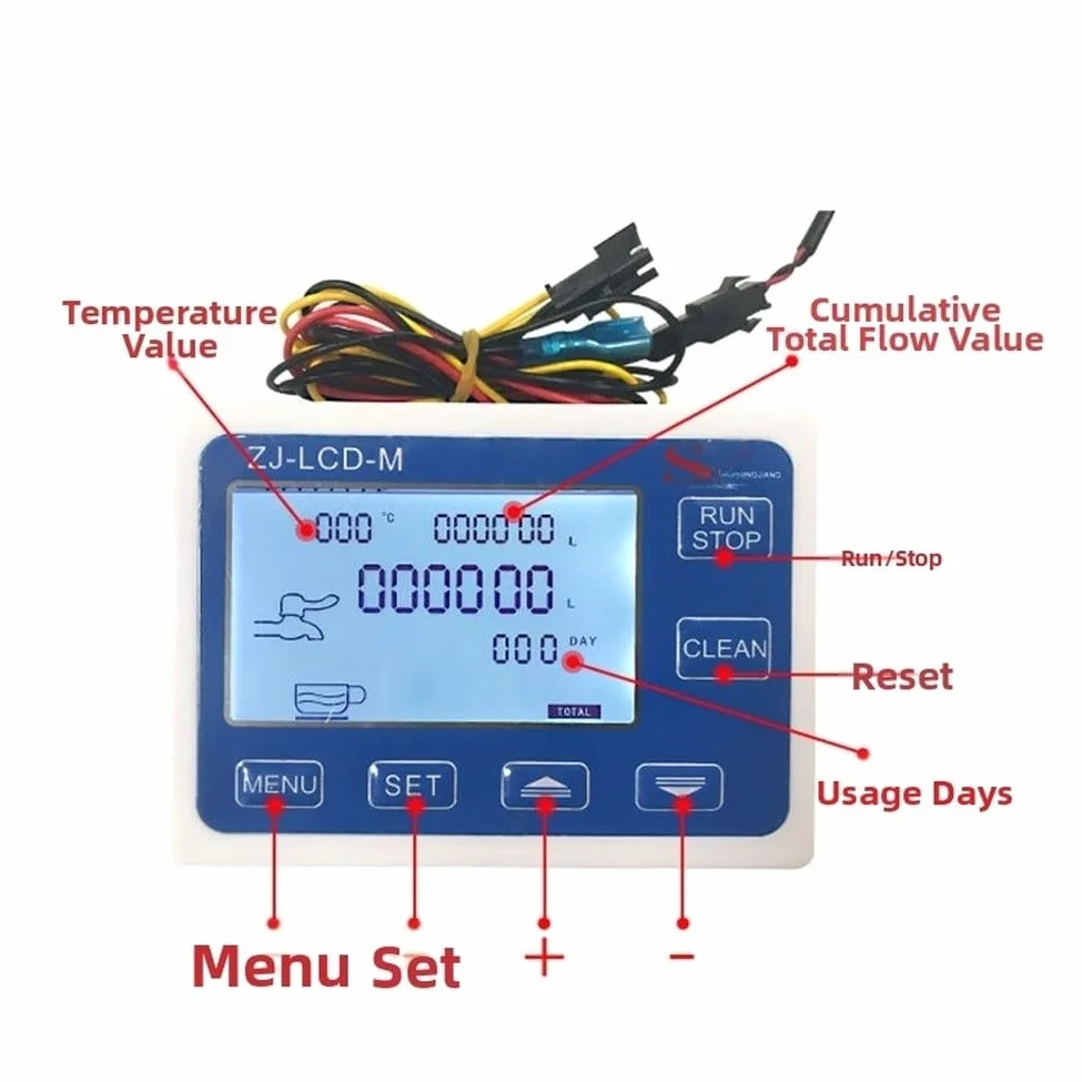 Medidor de flujo de agua para monitoreo de flujo y cálculo de volumen total, entrada de 1/4 pulgadas ZJ LCD M con pantalla digital LCD DC12V