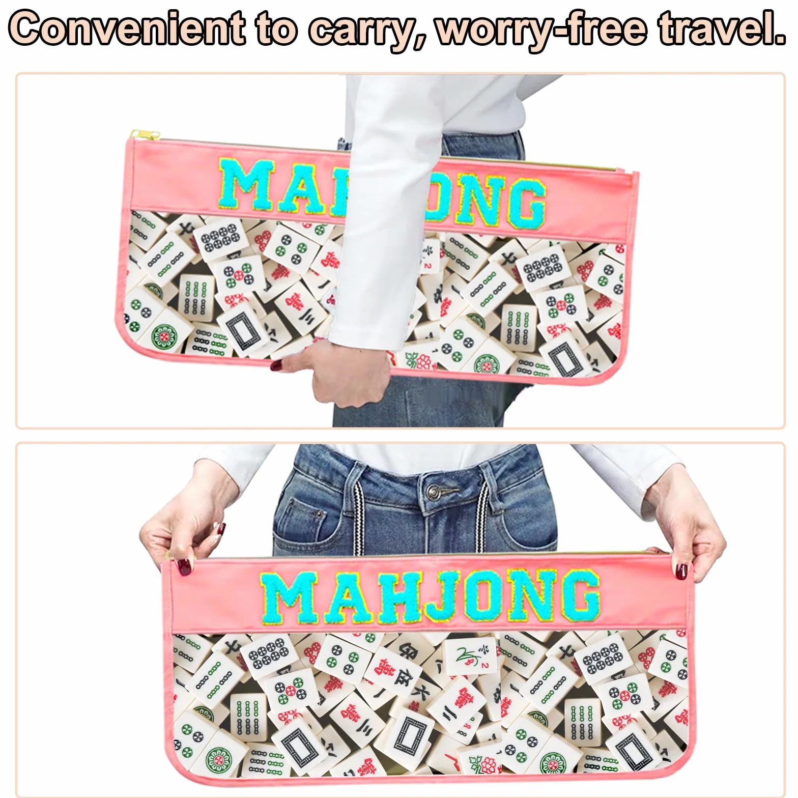 Bolsa de Mahjong Americana HINGTAI - Estuche Transparente con Cremallera Dorada