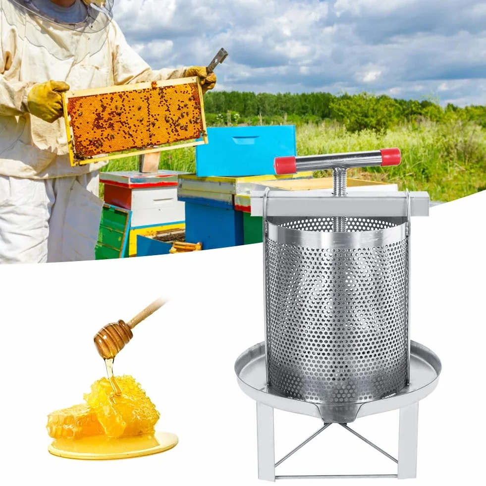 Yctze Manual de Acero Inoxidable Manual de Miel y Herramienta de Prensa de Cera para Apicultura con filtro: Miel Doméstica Multifuncional y Extractor de Cera