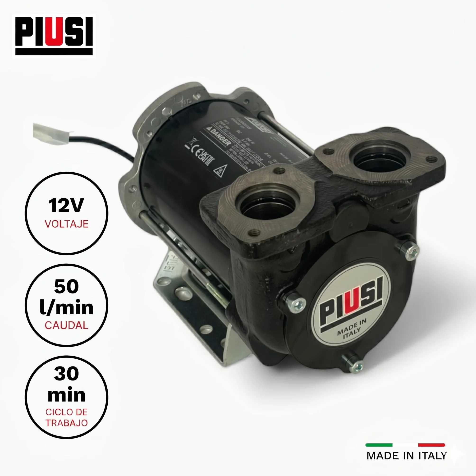 PIUSI Bomba simple para trasvase de gasóleo autocebante a paleta de 12 V, caudal 50 litros/minuto con casquillo con brida | BP3000 F00342000