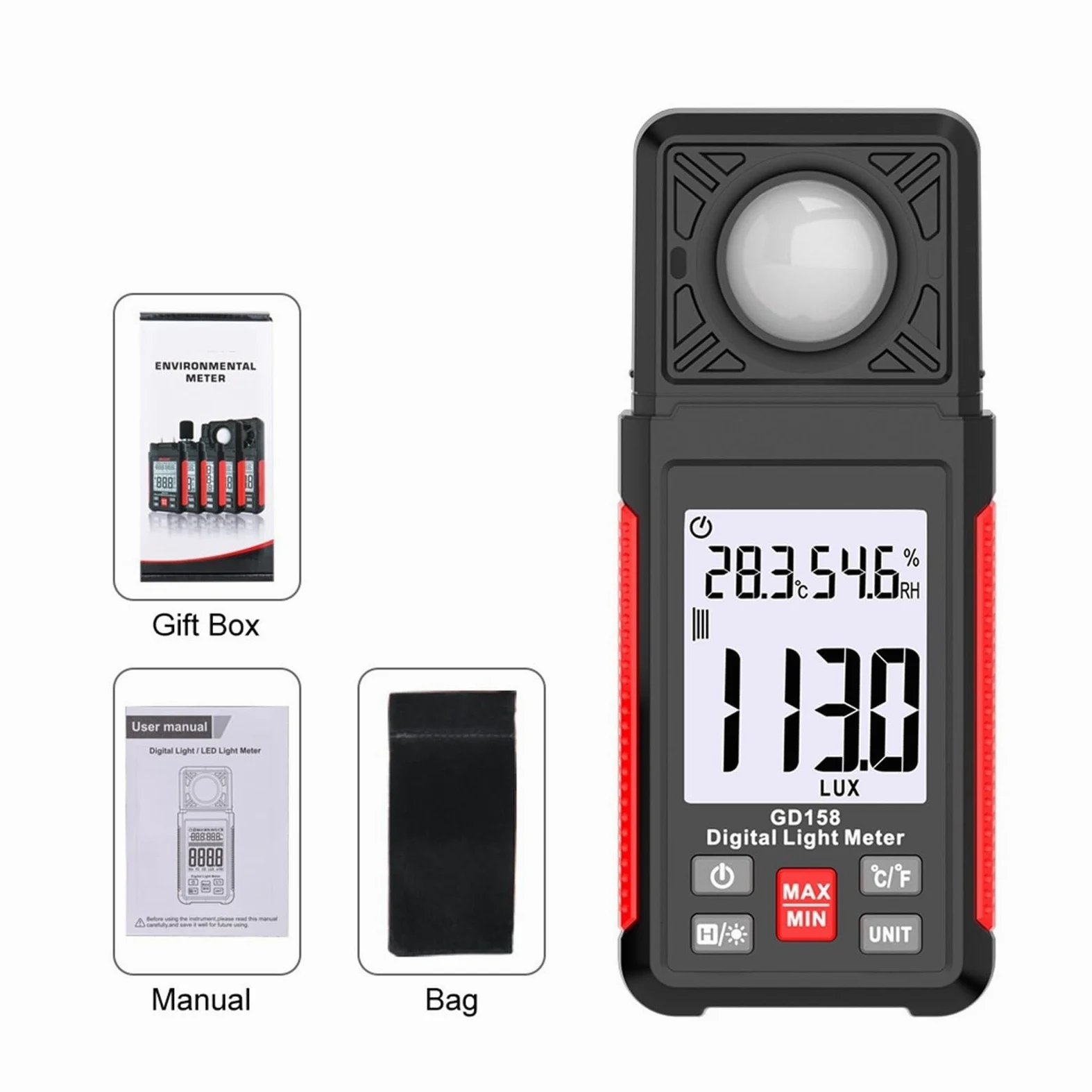 Medidor de luz, Luxómetro digital, fotómetro FC, medidor de iluminancia, probador, 200000 lux, iluminómetro, fotómetro, luxómetro
