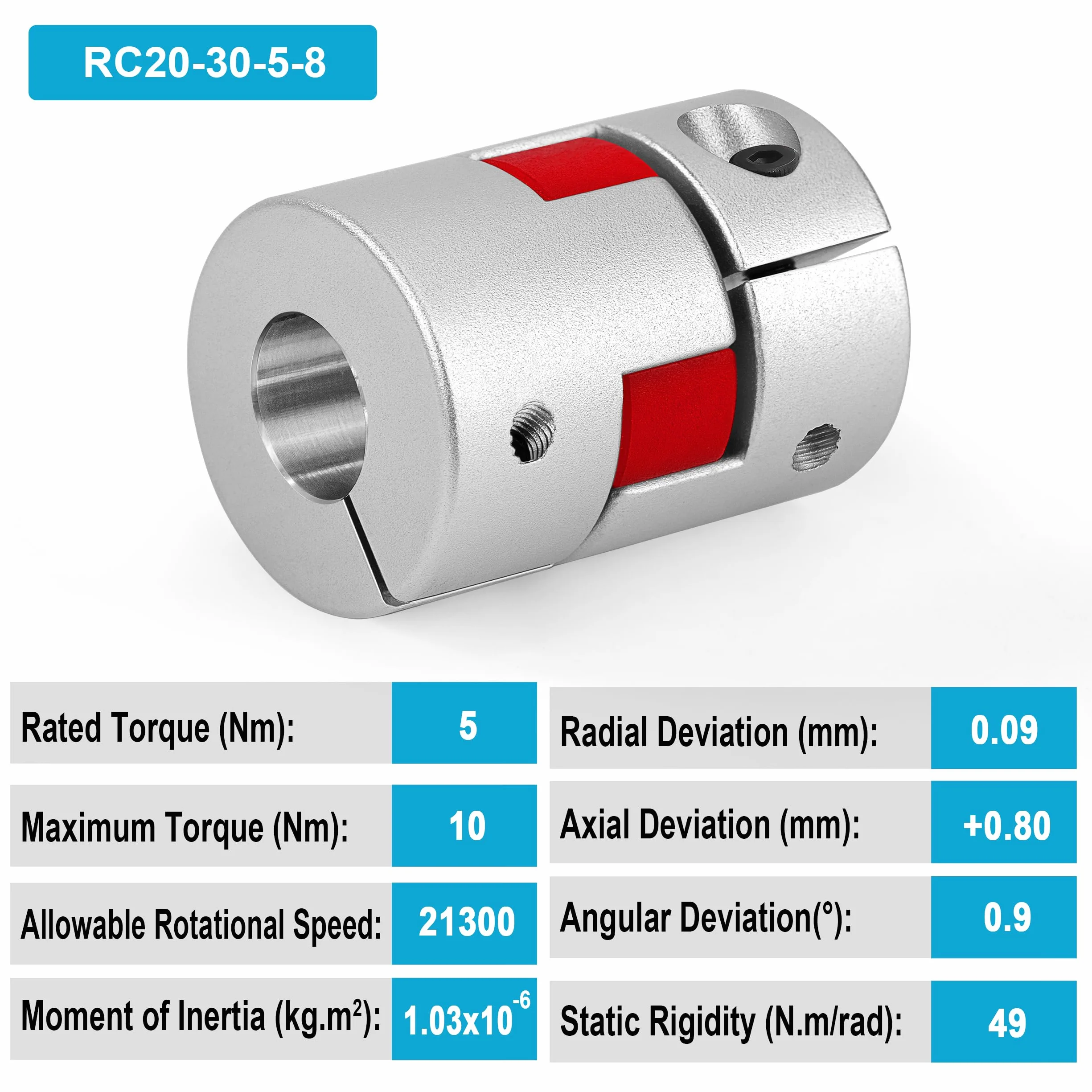 Acoplador Flexible de Eje 5mm a 8mm, Conector Aleación Aluminio para Servomotor Paso a Paso (D20 L30)