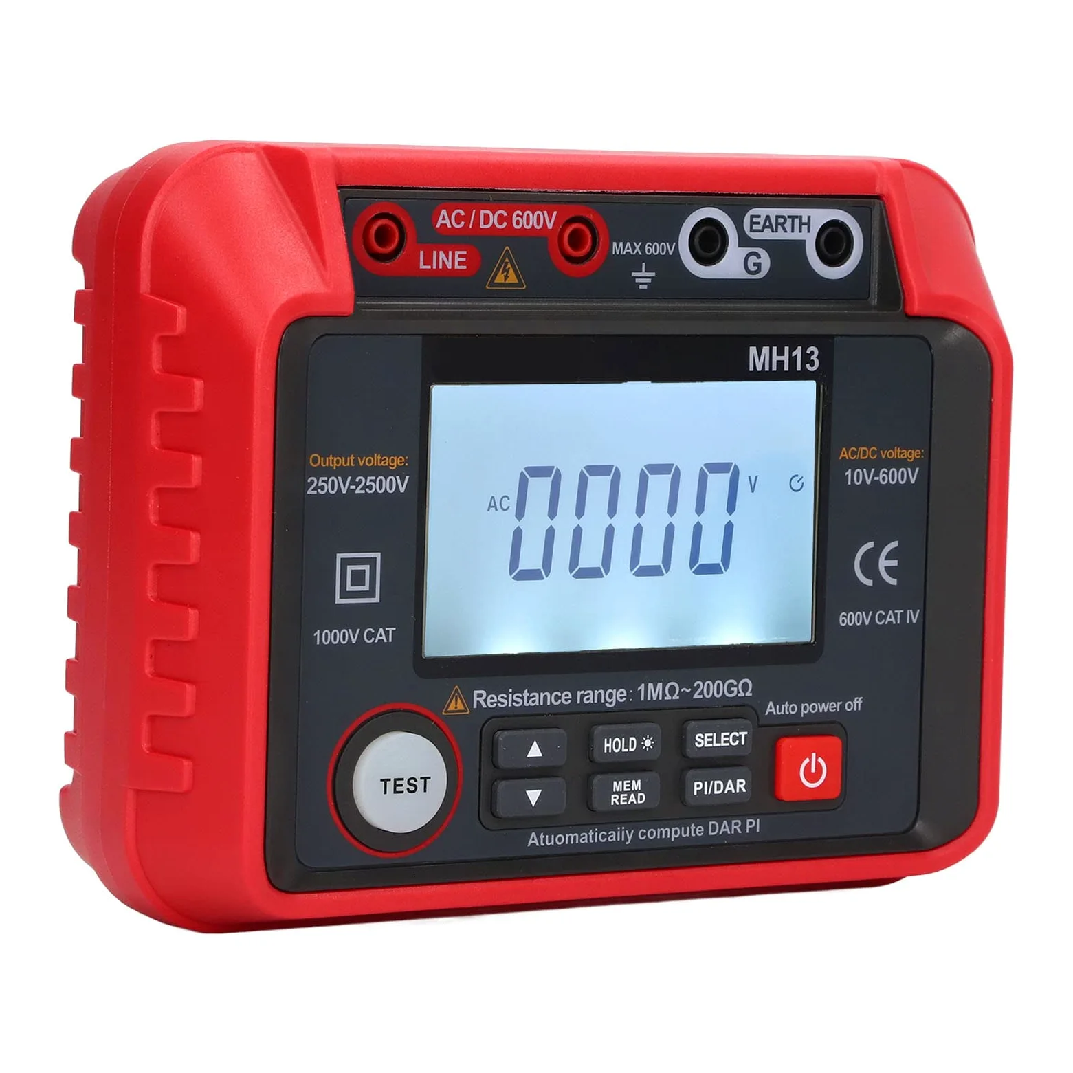 Herramienta de prueba eléctrica portátil - Probador digital de ohmios para pruebas de descarga - Medidor de resistencia de aislamiento y megóhmetro para medición de voltaje CA y