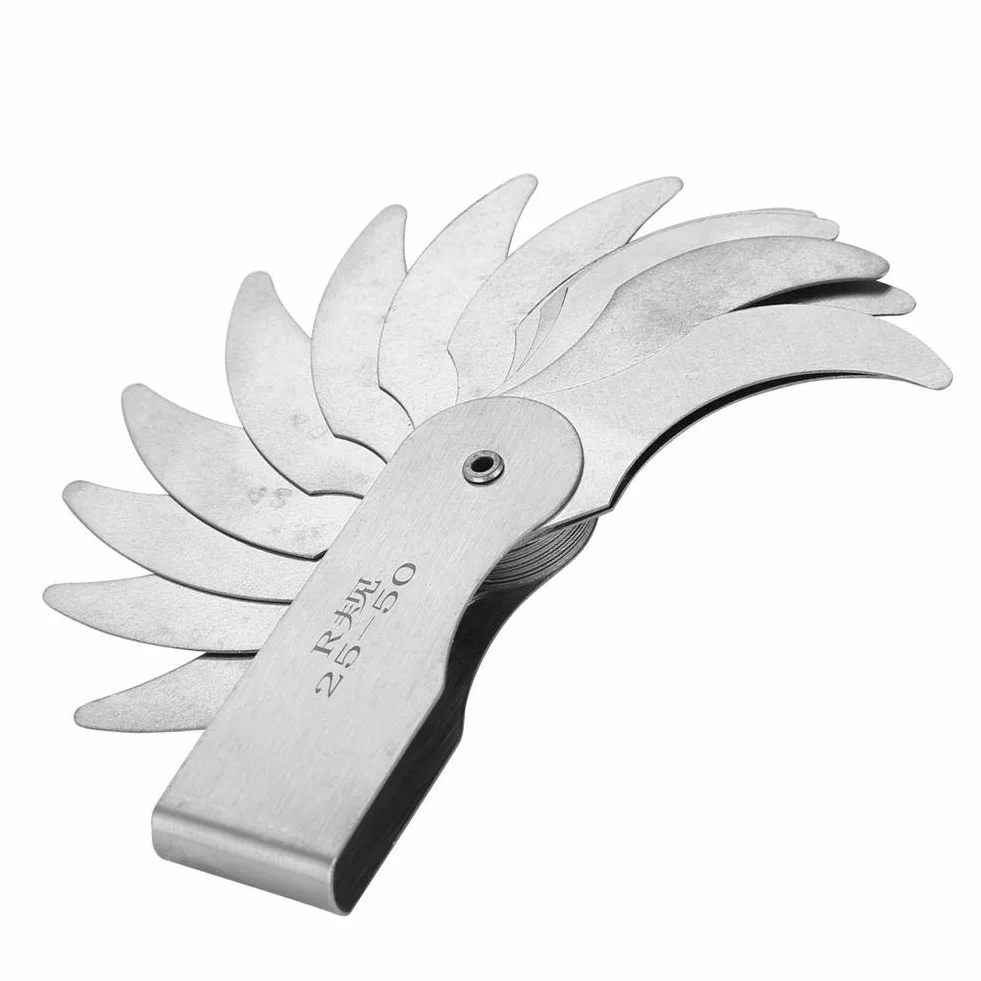 Medidor de radio y calibre de filete en acero inoxidable R25-50 mm para herramientas