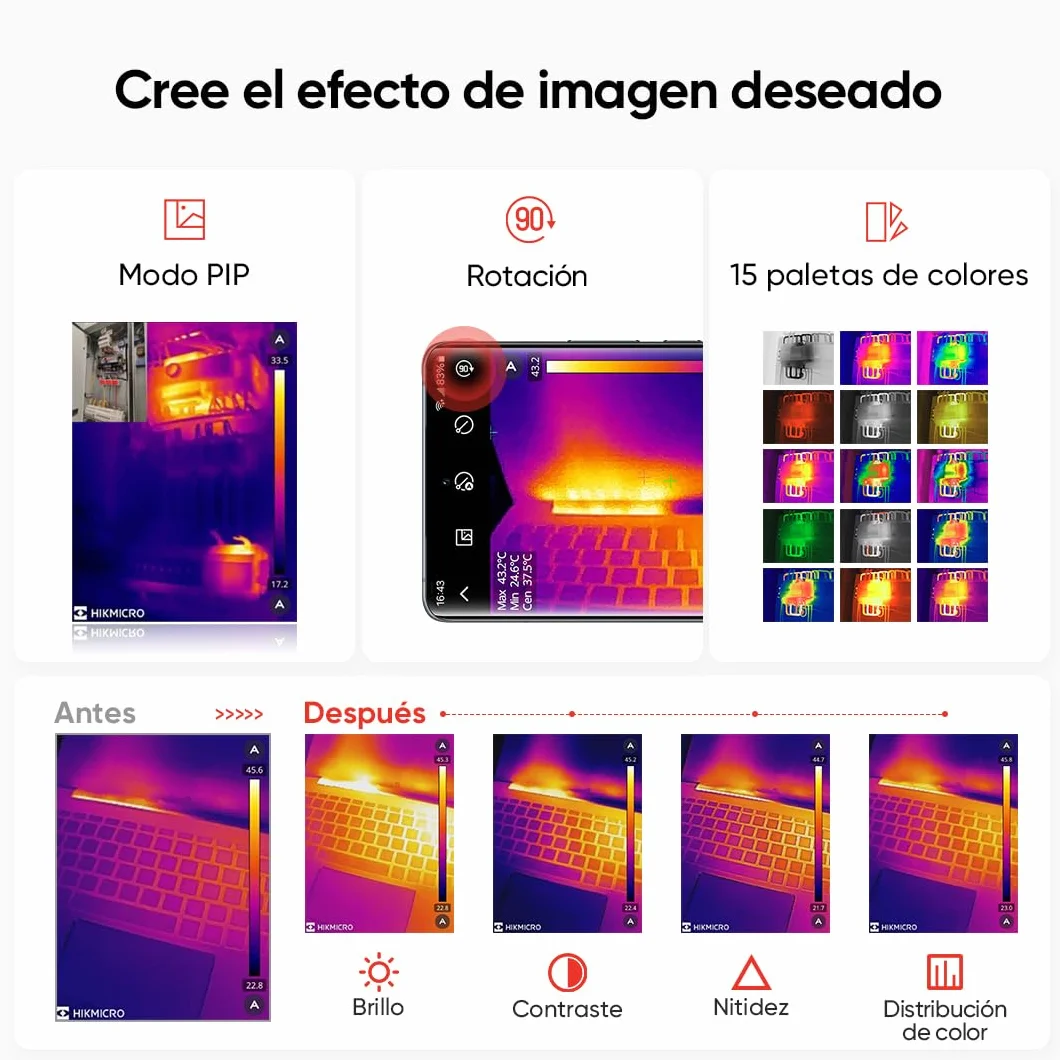 Cámara térmica HIKMICRO Mini2 Android, resolución IR de 256 x 192, Cámara termográfica, frecuencia de imagen de 25 Hz, gran angular de 50°, 49.152 píxeles, -20°C a 350°C, USB-C (no apta para iPhone)