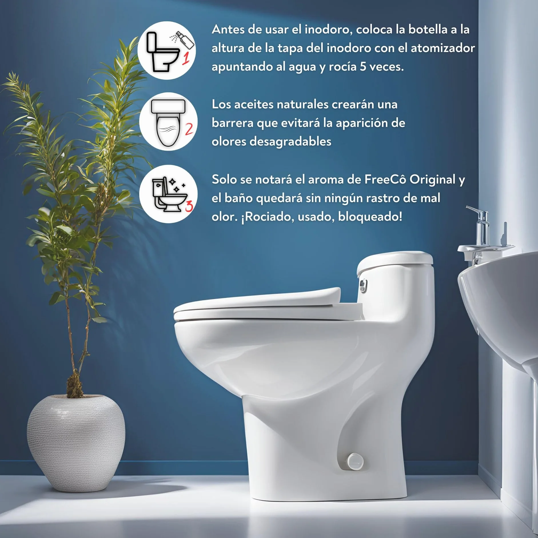 Freeco Bloqueador de Olores WC Spray Natural Neutraliza Malos Olores Frescura Duradera Aroma Cítrico 60ml