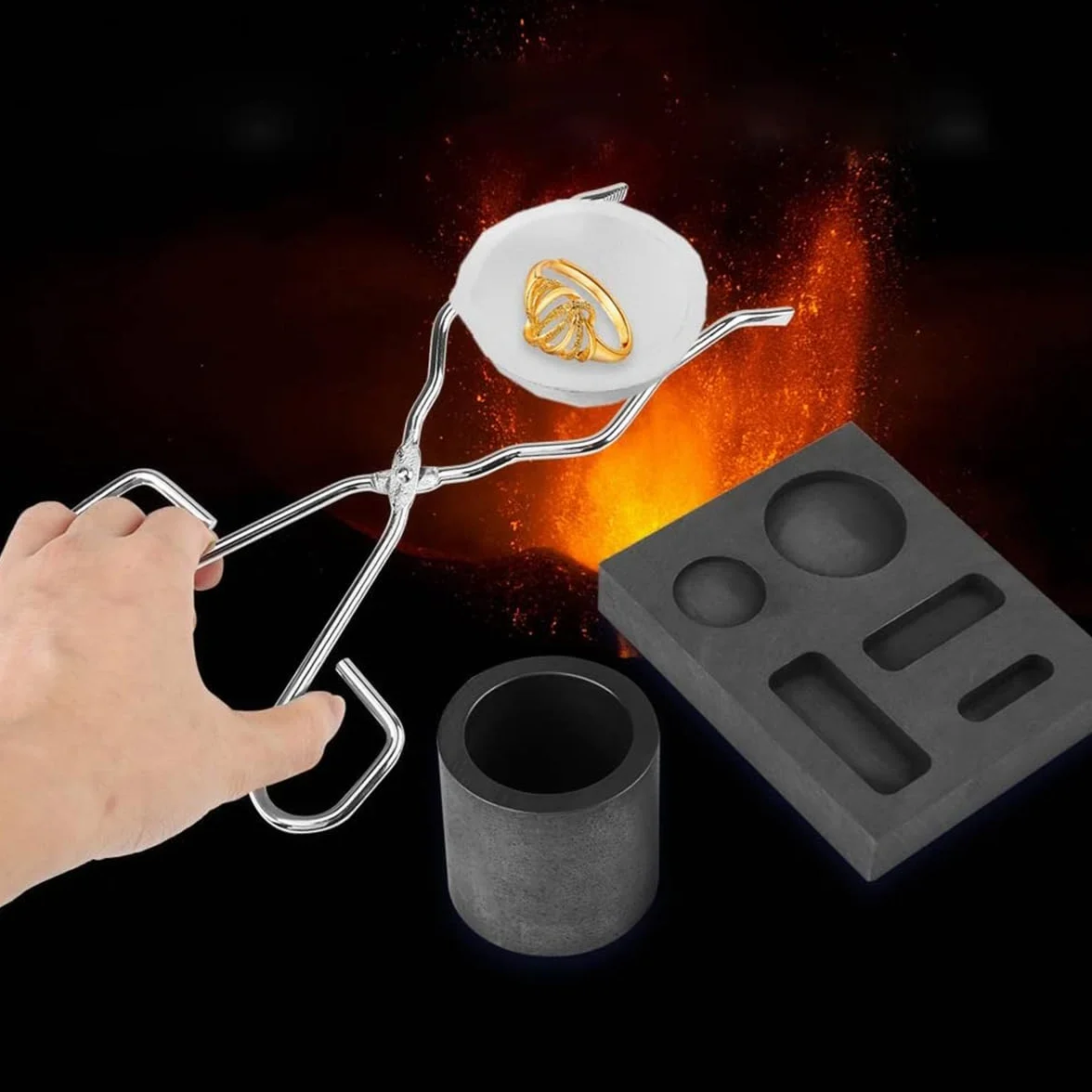 Juego de 4 Crisoles de Grafito para Fundir Metales - Crisol Cerámico con Pinzas - Oro y Plata
