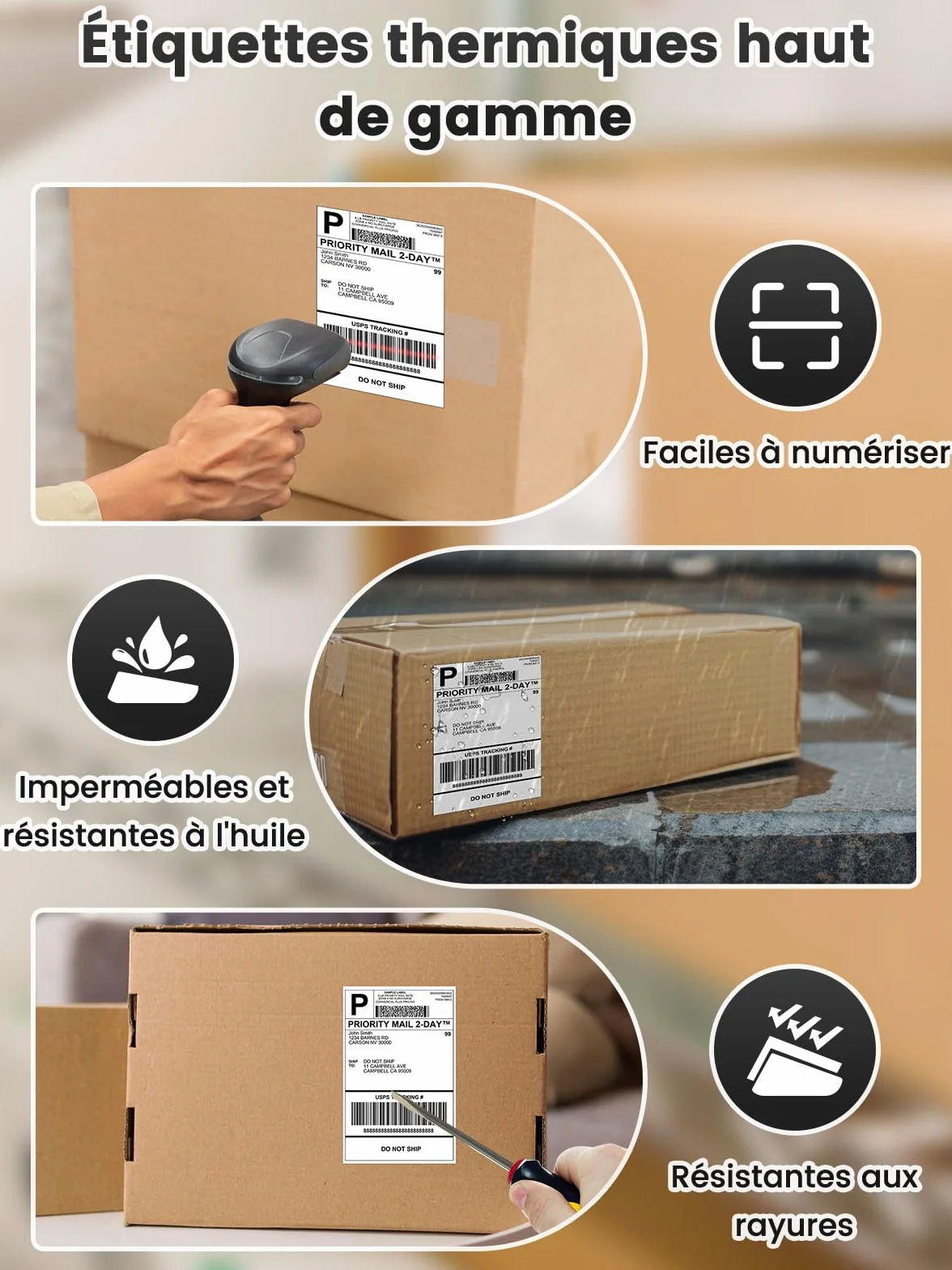 Phomemo Etiquetas de envío 4 × 6 papel térmico impermeables 100 unidades