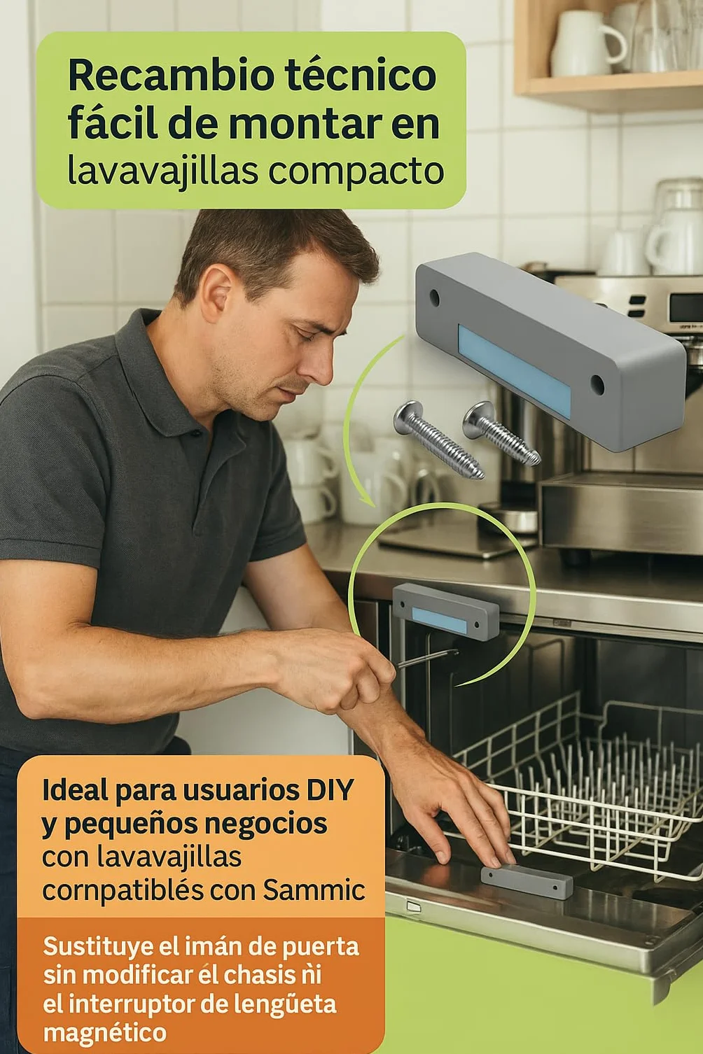 CubetasGastronorm ® Iman Puerta Lavavajillas Compatible Con Sammic SL350B SL550B SL550BP SL290B Elframo D120dgt Bloque Magnetico Cierre 62X18X6 mm Repuesto Tecnico Profesional Hosteleria Pro SL