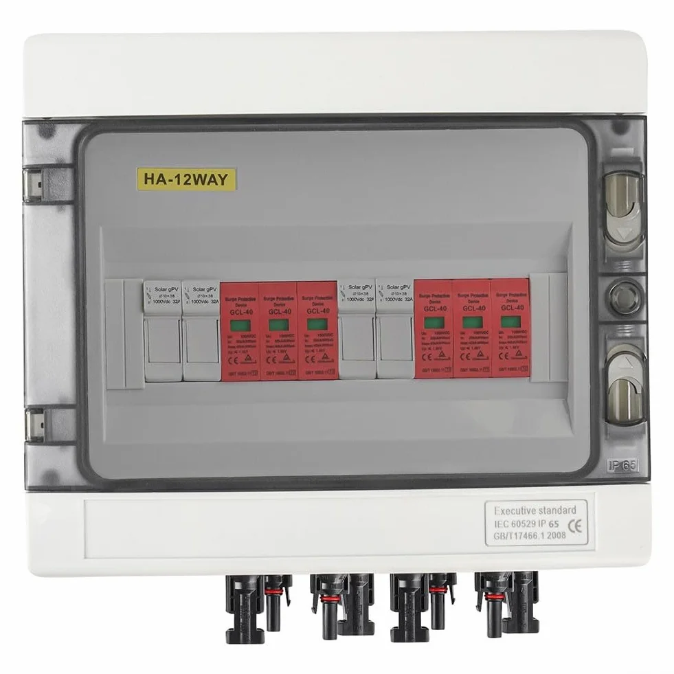 Caja de conexión fotovoltaica, caja de conexiones solar DC 2 cuerdas 8/12 módulos 2 entradas 2 salidas fotovoltaico de protección IP65(DC 2-String 12M T2 1000V)