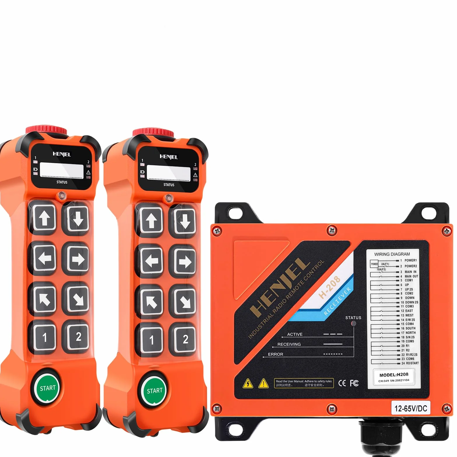 Mando a distancia inalámbrico para grúa industrial de 2 Doble Velocidad 8 botones 24V 48V 220V para polipasto eléctrico de cadena Puente grúa móvil Camión volquete 2 Transmisores y receptor 24-264V
