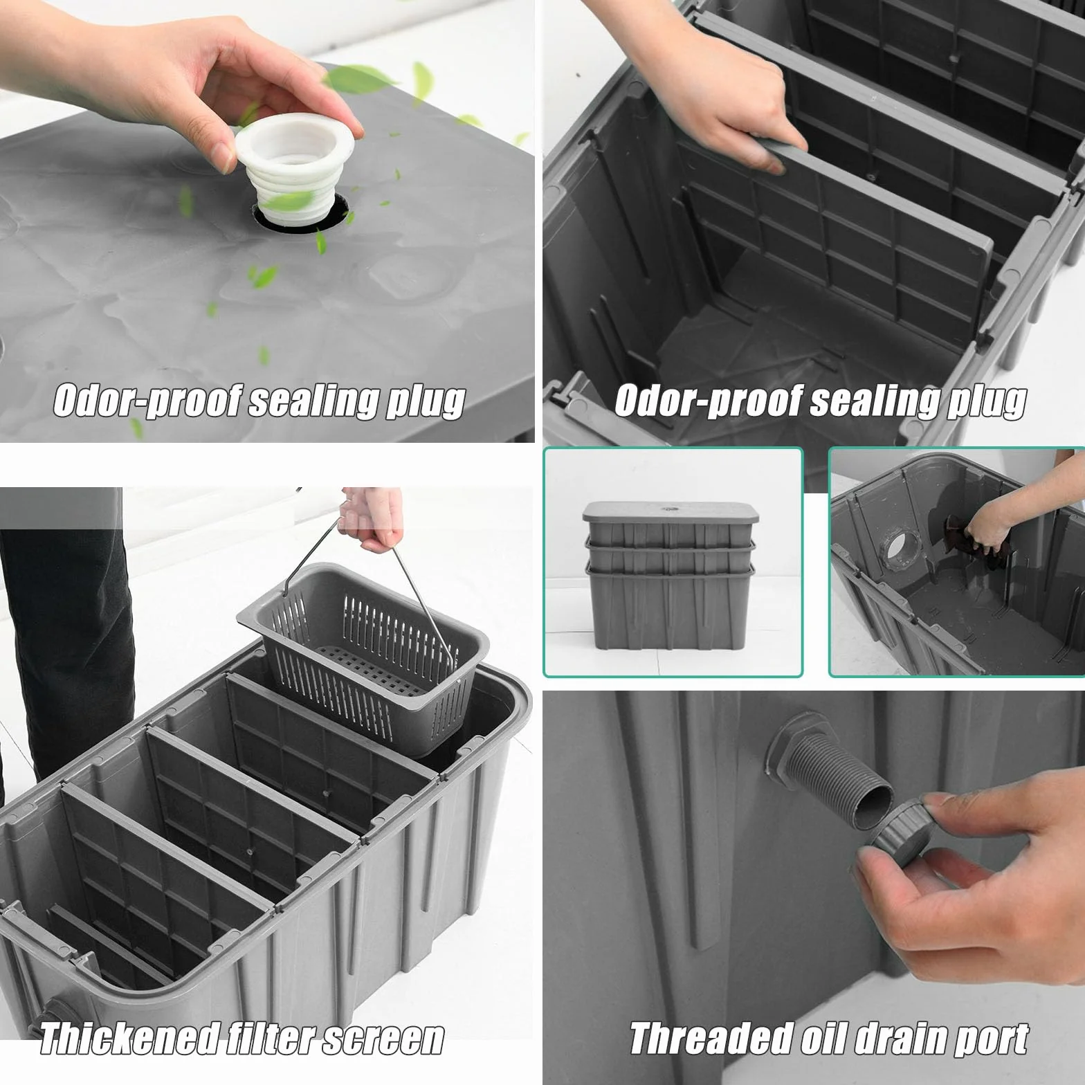 Separador De Grasa Comercial Para Instalación Bajo Encimera, Separador De Agua Y Aceite De Plástico De 15/29/41 Litros, Entrada De 3-4 Cm, A Prueba De Olores Para Fregadero De Cocina ,65*35*31CM,Left