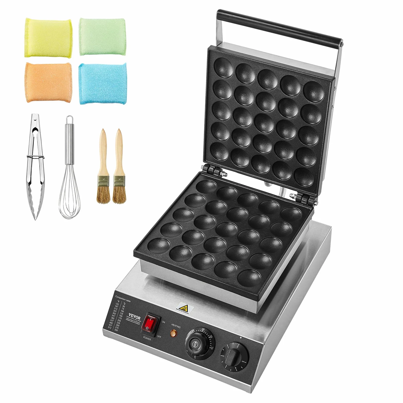 VEVOR Mini Máquina para Hacer Panqueques Holandesa, 43 mm diámetro,1700 W, Acero Inoxidable Antiadherente, Control de Temperatura y Tiempo, para Cocina Casera y Restaurante, 310 x 392 x 230 mm, 25P