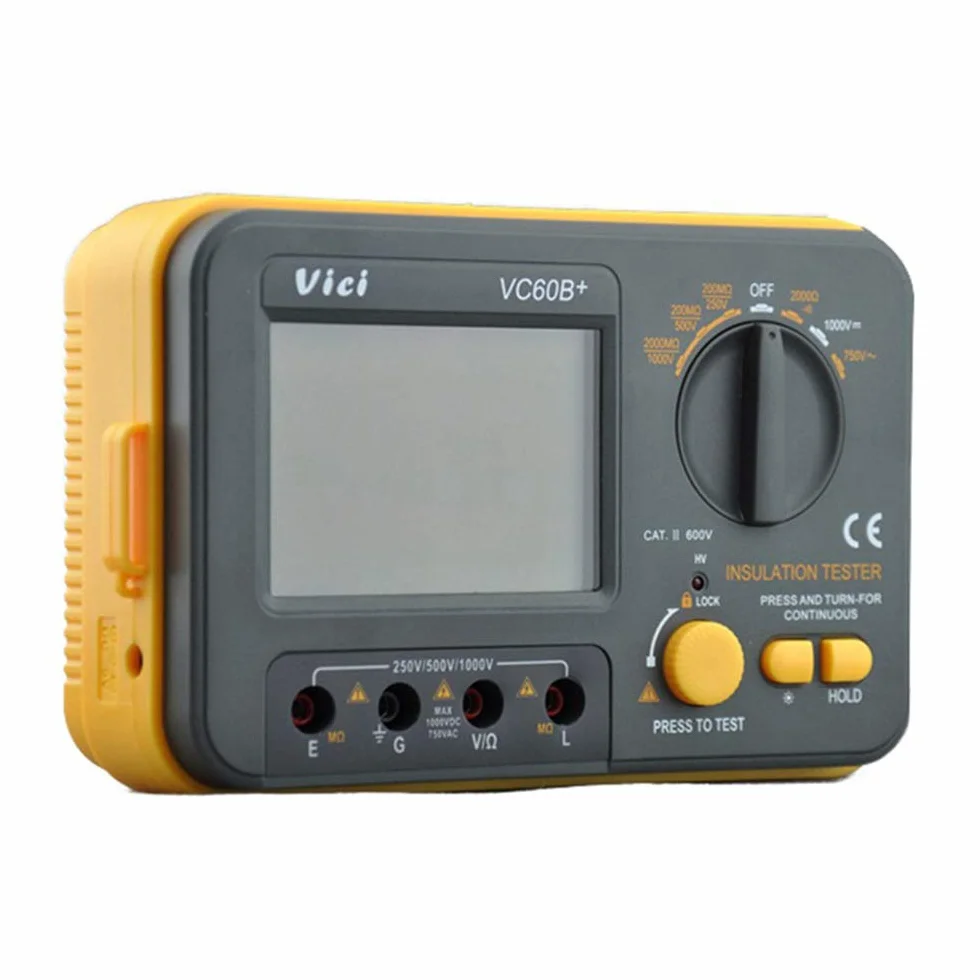 Megger Megohm Meter VCB60+ Probador de resistencia de aislamiento digital 1000V 0.1~2000MΩ (negro + naranja)