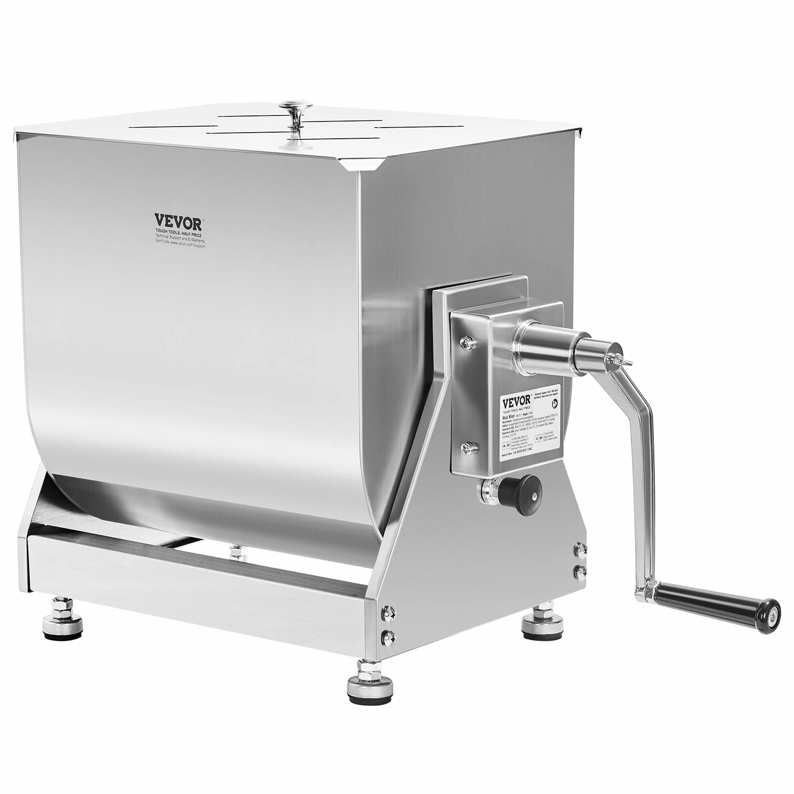 VEVOR Mezcladora de Carne Manual Tanque Basculante Equipo de Procesamiento de Carne Mezcla Máxima de 13,6 kg Mezcladora de Salchichas de Acero Inoxidable con Tapa, Manija, Reductor de Engranajes
