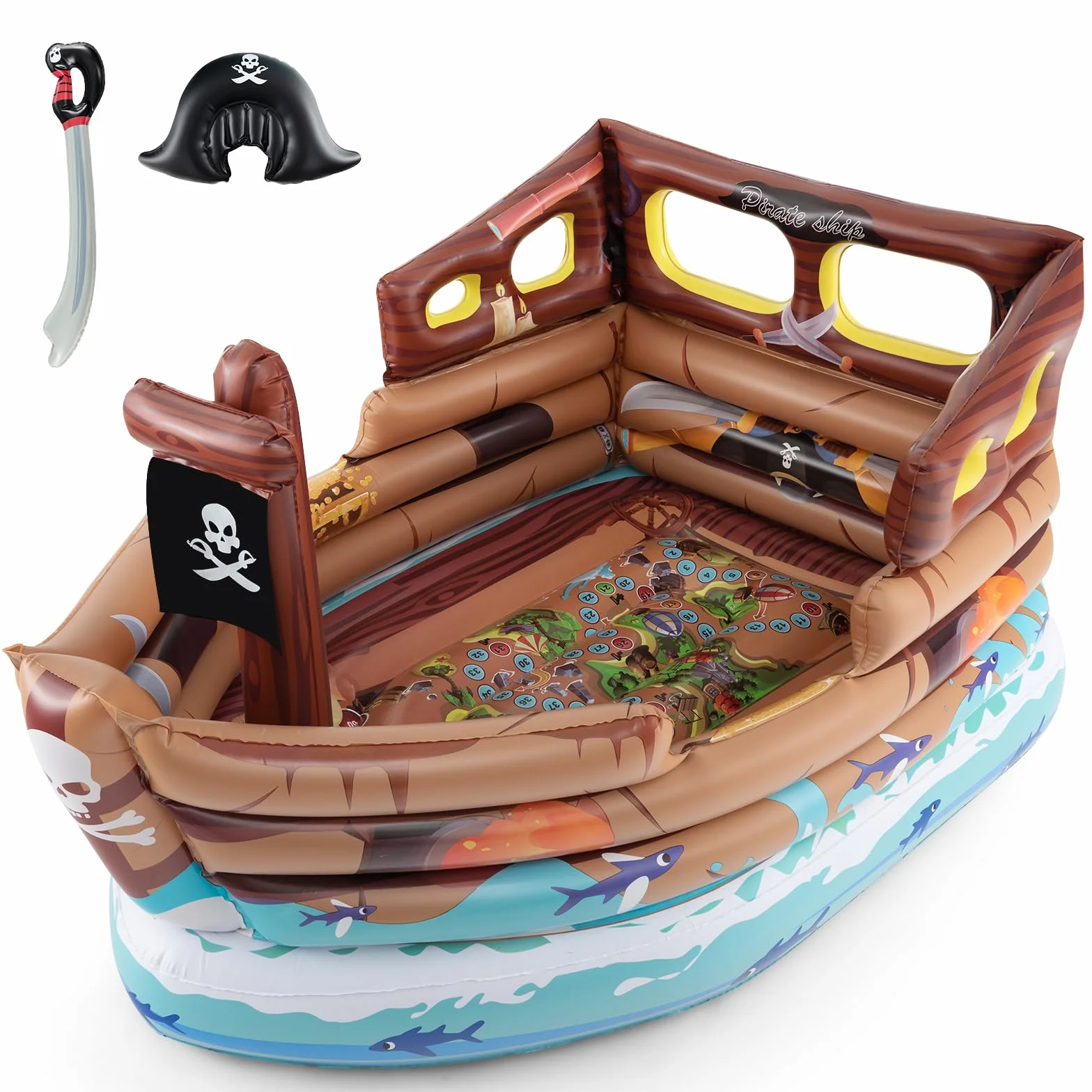 COSTWAY Barca Hinchable Niños Pirata Motor Incorporado 203x138x111 cm