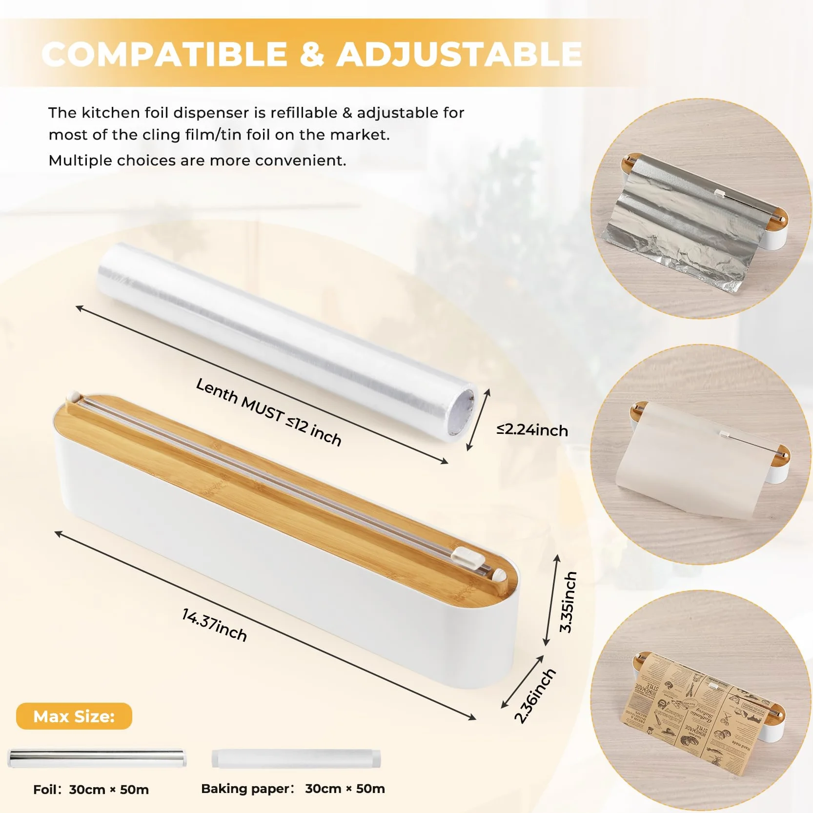 Dispensador Papel Aluminio y Film Montaje Magnético Pared sin Taladrar Cortador Film Transparente Corte Preciso