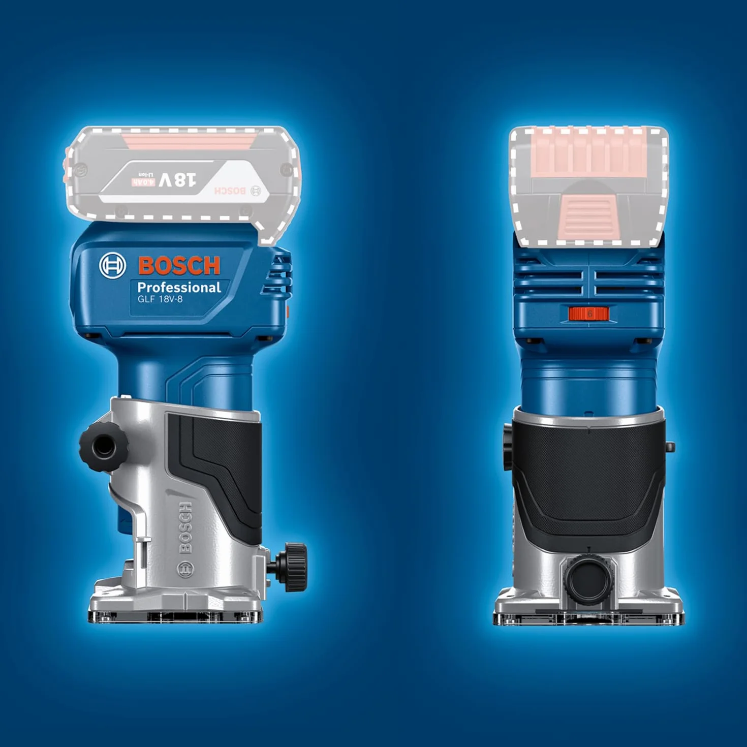 Bosch Professional 18V System fresad. corte bat. GLF 18V-8 (incl. guía paral., adapt. asp. fres. sup., adapt. asp. fres. cant., guía rod. rec. enras., pinza suj. 8 mm, llave, L-BOXX, sin bat./carg.)