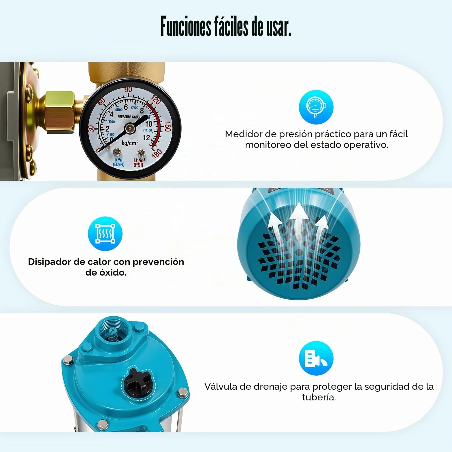 Bomba de jardín autocebante, 230 V, 1300 W, bomba centrífuga con interruptor de presión, 4000 L/H, 9,8 bar, bomba de agua doméstica, bomba de agua, 35 ℃, temperatura máxima del agua para plantas de