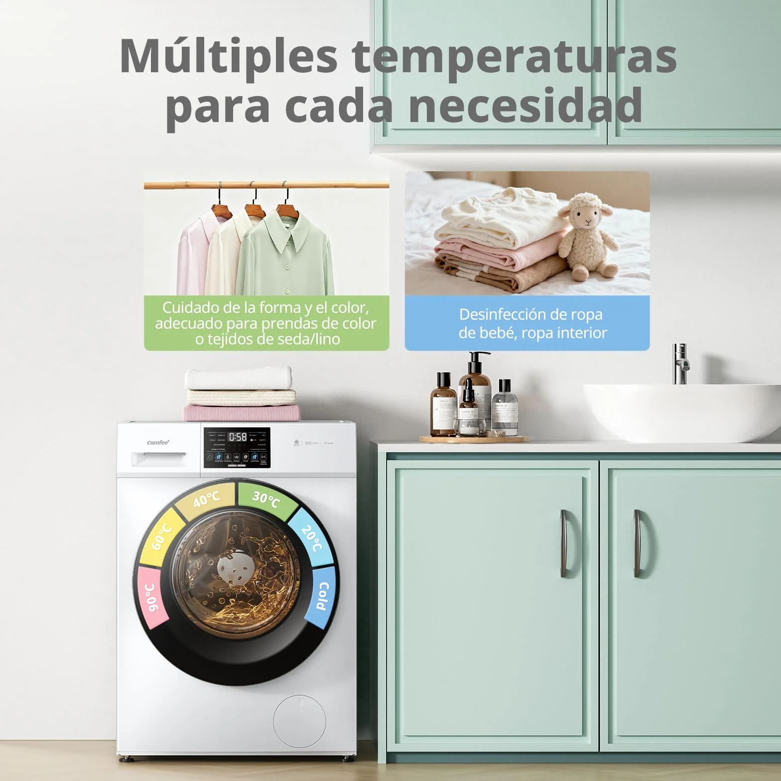 COMFEE' CFP03EW100W-HL Lavadora 10 kg Carga Frontal Clase A Vapor Motor BLDC Panel Táctil Blanco