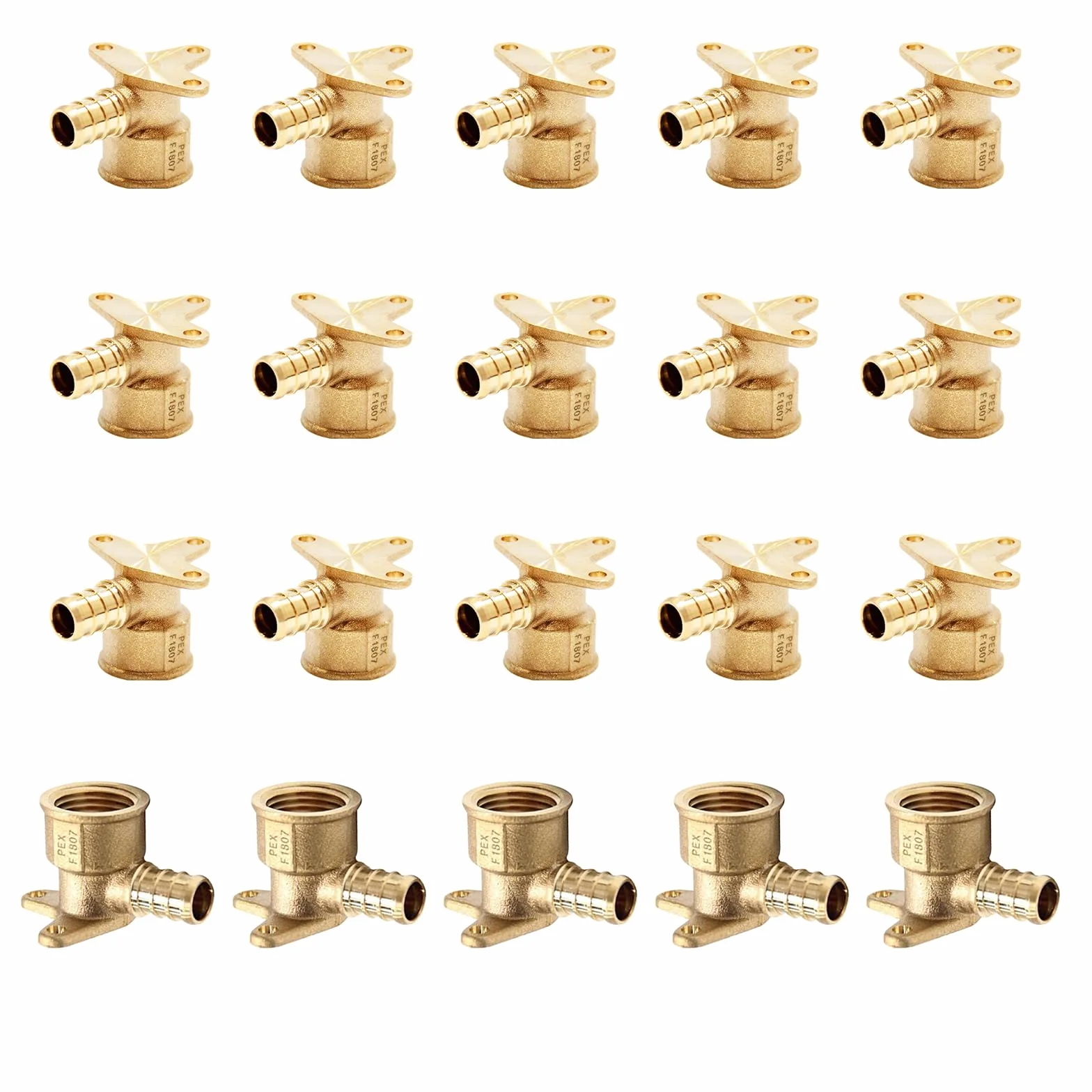 Paquete de 20 accesorios PEX, adaptador de codo de oreja caída NPT roscado hembra Pex de 1/2 x 1/2 pulgada, accesorios de crimpado de latón, para tuberías PEX, ASTM F1807