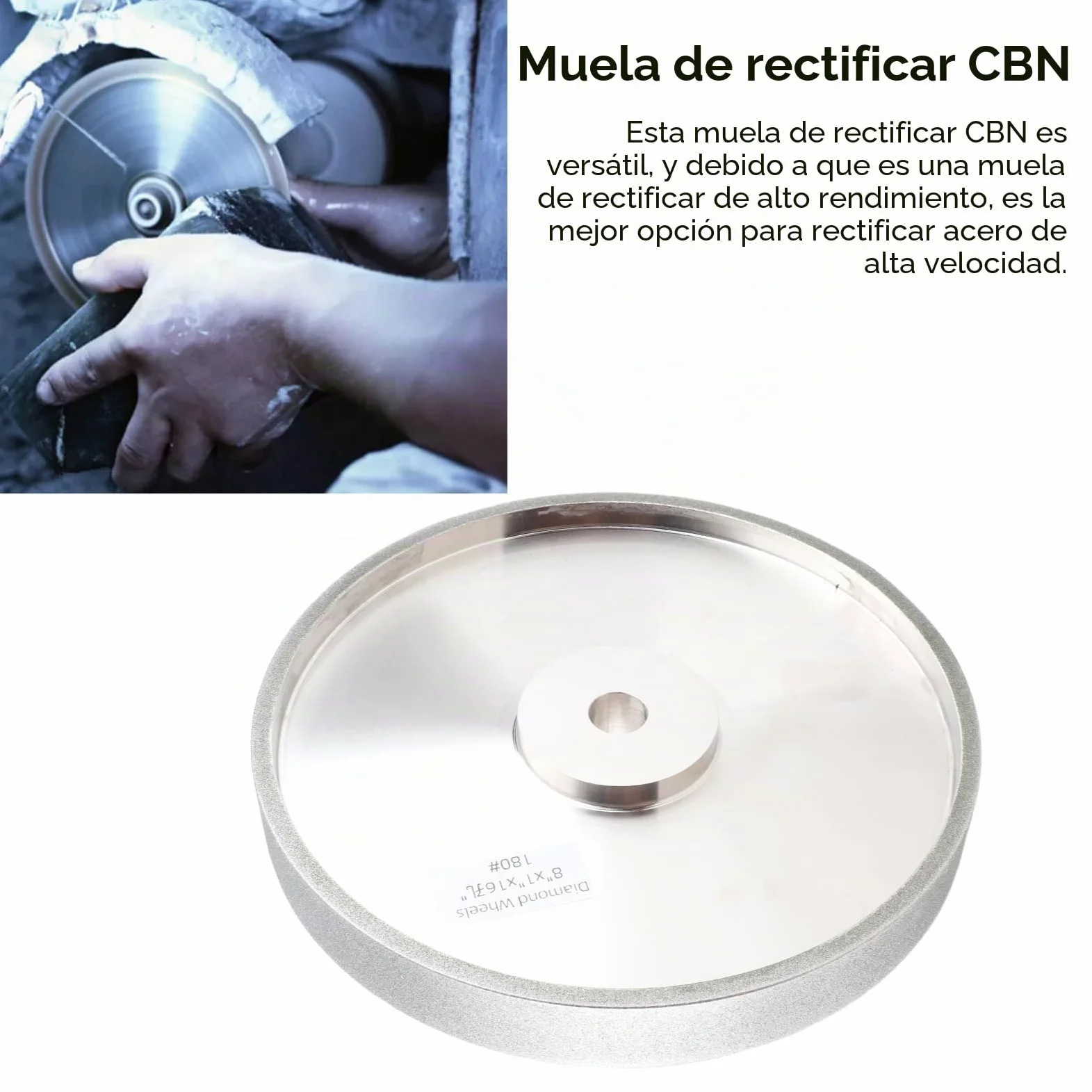 Muela Abrasiva CBN de 8 Pulgadas, Alta Dureza, Mantenimiento de la Forma del Grano, Resistencia Al Desgaste, Amplia Aplicación, Versatilidad, Material de Nitruro de Boro, Grano