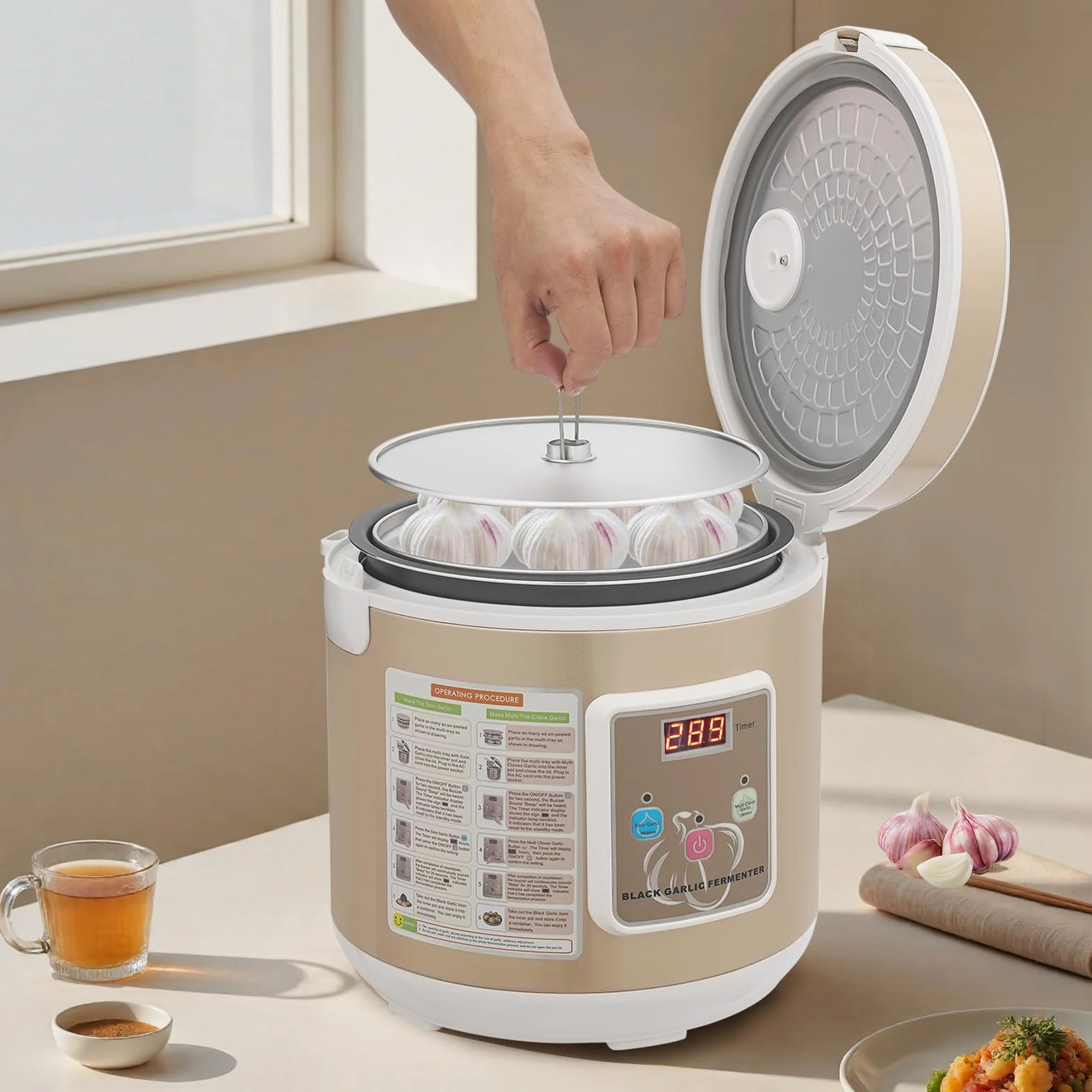 Fermentador automático negro 6L 90W 220V olla interior 3 niveles ajo control tiempo temperatura